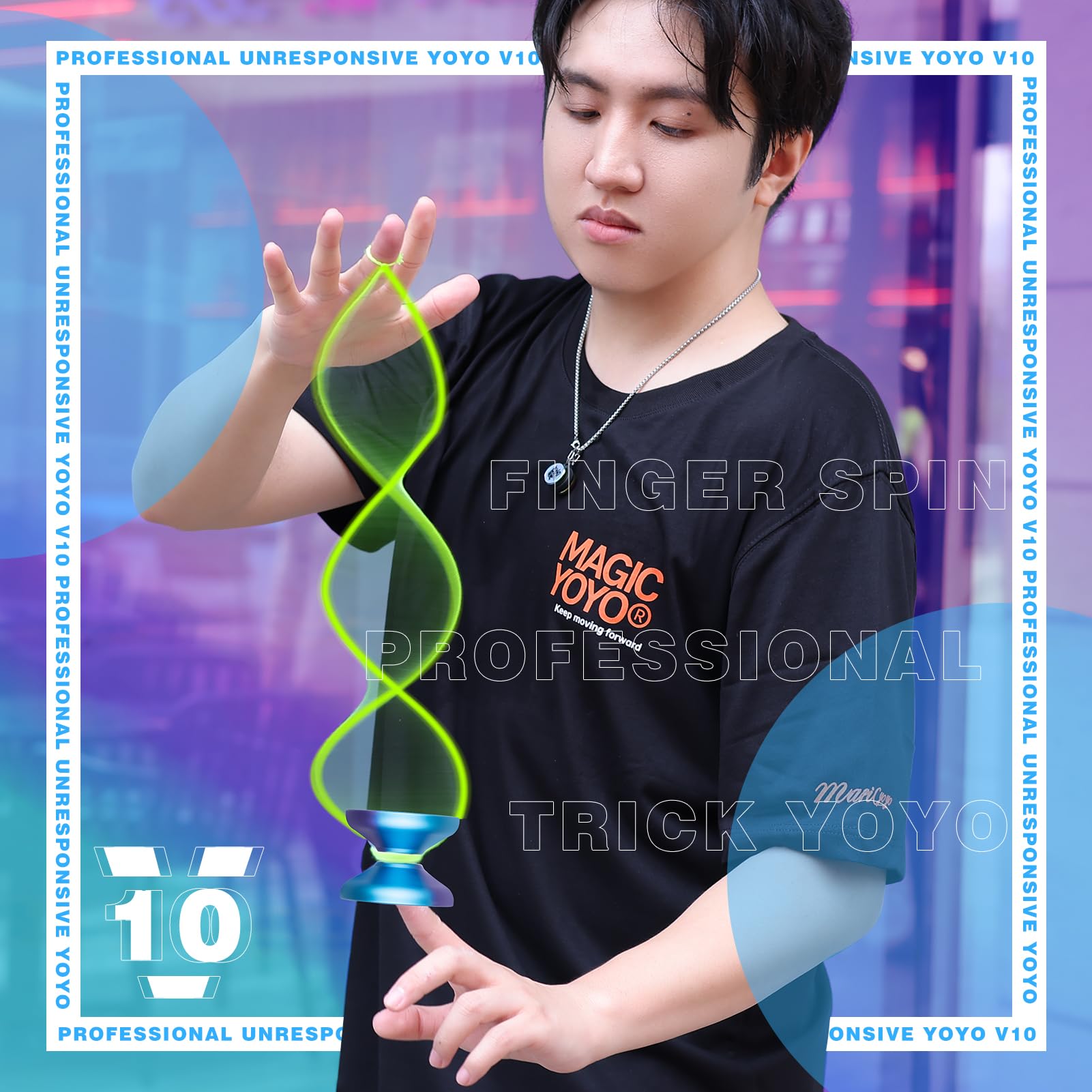 Shungru JoJo V10 Yo-Yo for Kids & Adults - Professional Aluminum Alloy Finger Spin Trick Yo-Yo with 12 Strings, Carrying Case & Glove - Perfect for Beginners, Competitions & Skill Practice