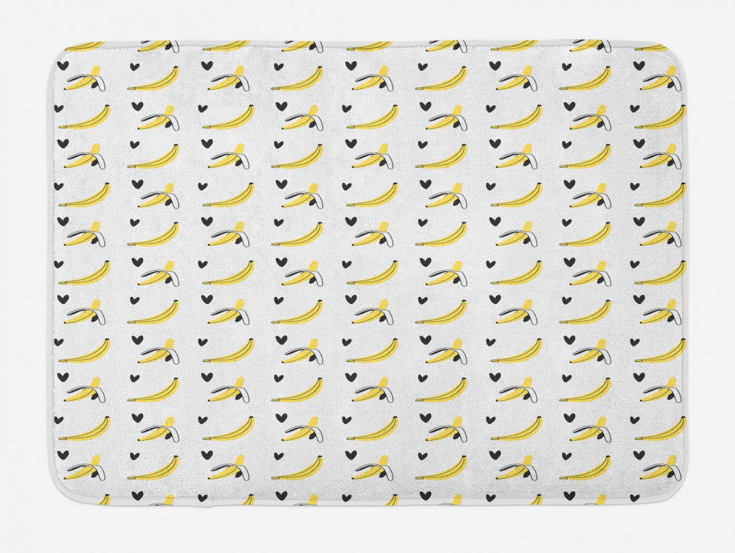 Ambesonne Non-Slip Banana Bath Mat - Hand Drawn Doodle Style Peeled Banana & Heart Design - Soft Plush Bathroom Rug 29.5