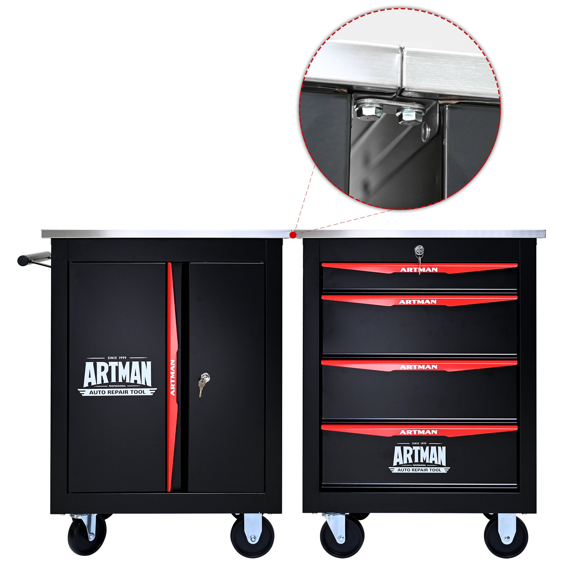 Double Door Clapboard Multi-Function Tool Cart - Black & Red | Heavy Duty Rolling Utility Cart for Workshop, Garage & Home Organization