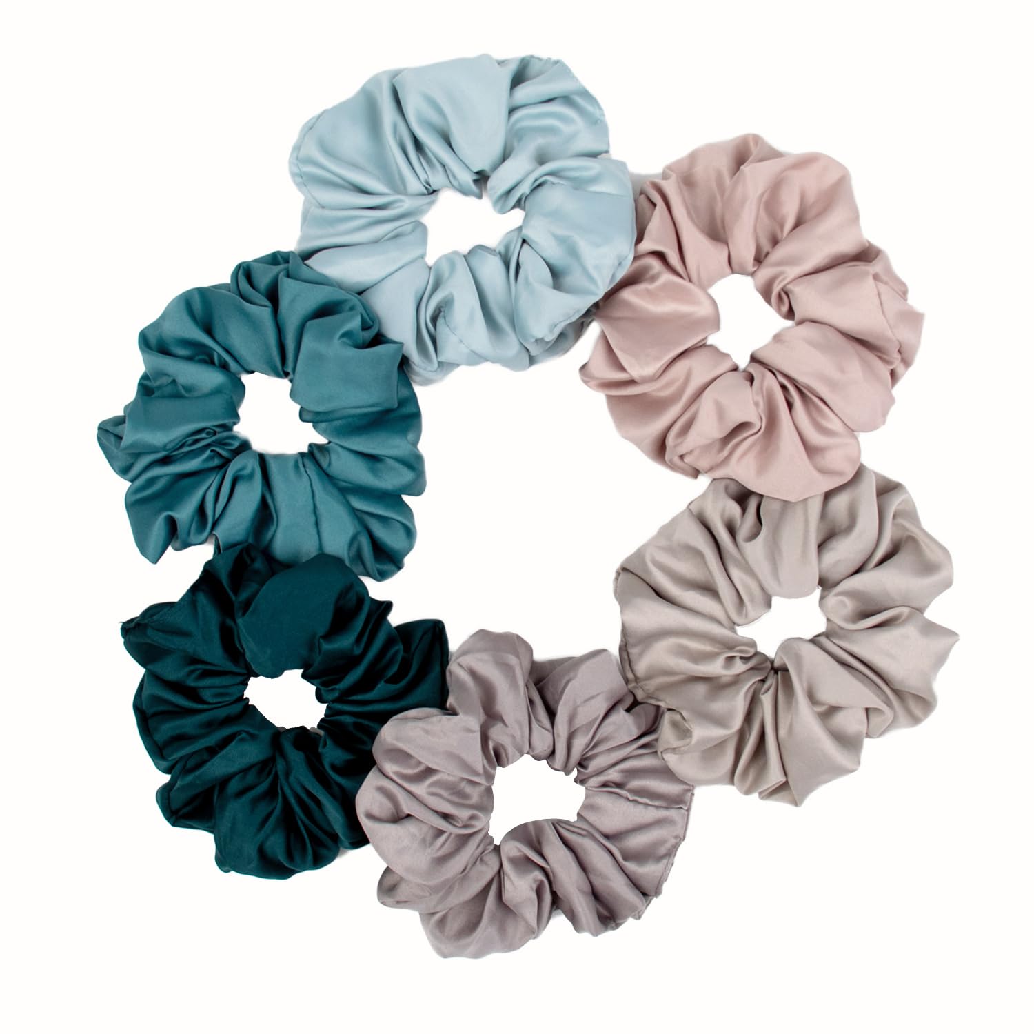 6-Piece Satin Silk Scrunchies for Women - Soft No-Slip Hair Ties, Ponytail Holders for Thick Hair - Gentle on Hair, No Breakage - Perfect for Wedding, Bridal, Work & Everyday Use
