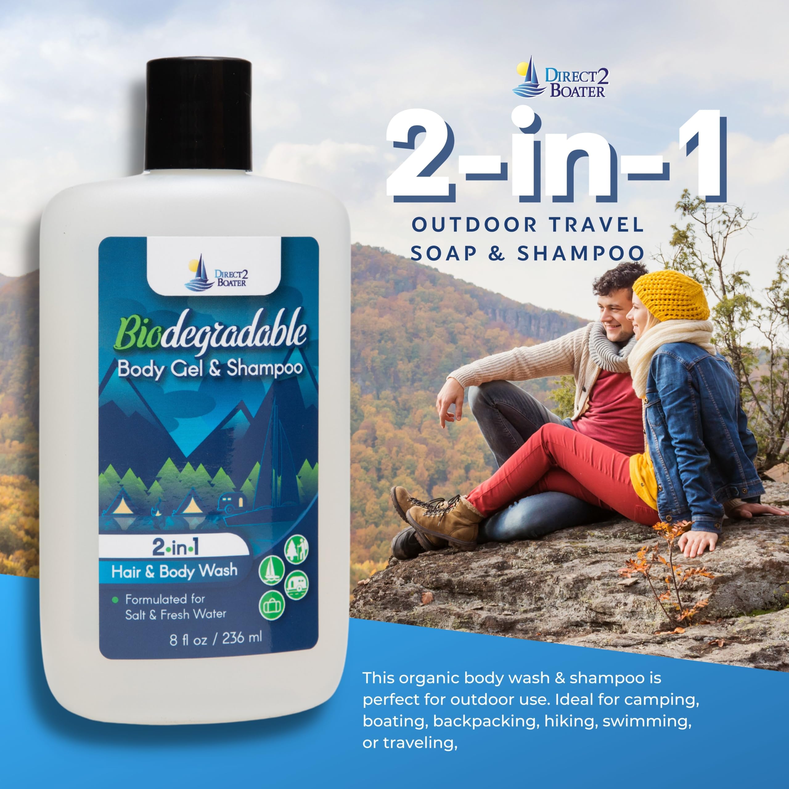 **Eco-Friendly Biodegradable Cleaner - Organic 8 oz Travel & Camping Soap Kit - No Dyes or Fragrances, Safe for Fresh & Salt Water | Ideal for Outdoor Adventures, Hiking, Backpacking & Sustainable Travel**