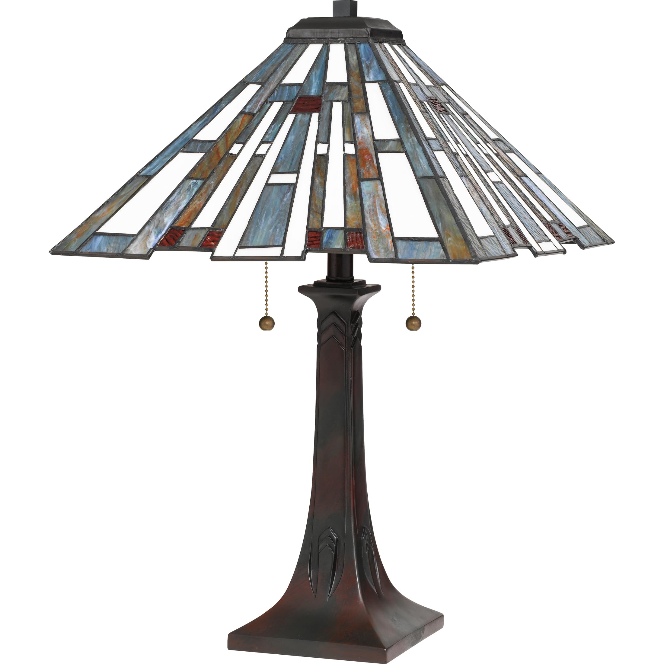 Quoizel Maybeck 2-Light Valiant Bronze Table Lamp with Tiffany Style Stained Glass Shade | Handcrafted Art Glass Desk Lamp | Durable Resin Traditional Lighting | Elegant Reading Lamp for Living Room, Bedroom & Office Decor