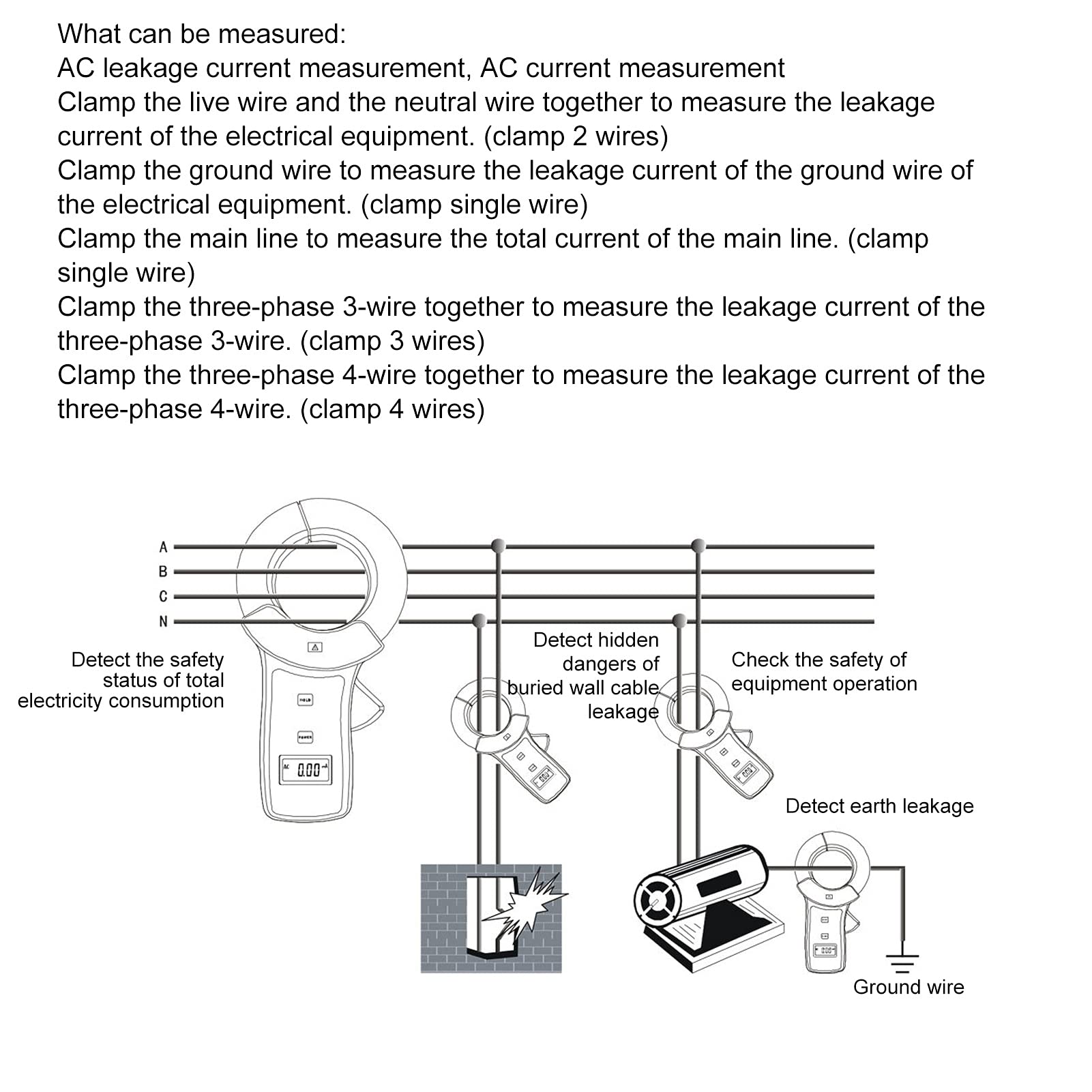 ETCR6800 Digital Leakage Clamp Meter - 68mm Jaw USB Current Tester Ammeter for Electrical Safety Testing | Ideal for HVAC, Industrial Maintenance & Home Electrical Inspections
