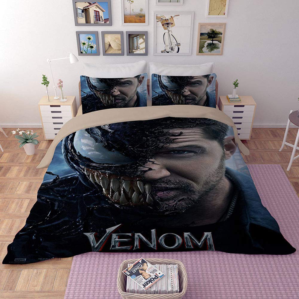 Paixide Venom Bedding Duvet Cover Set - 3D Superhero Design, 3-Piece Comforter Set with 1 Duvet Cover & 2 Pillow Shams (King/Queen/Full/Twin Size) - Perfect for Marvel Fans' Bedroom, Kids Room Decor, and Superhero Themed Home