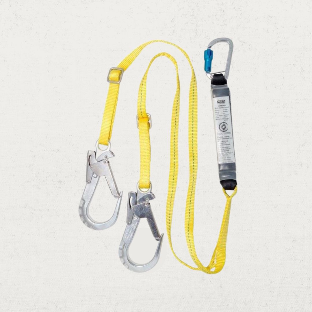 2Mtr Twin Leg Webbing Safety Lanyard with Triple Action Snap Hook - Fall Protection for Construction, Roofing & Window Cleaning