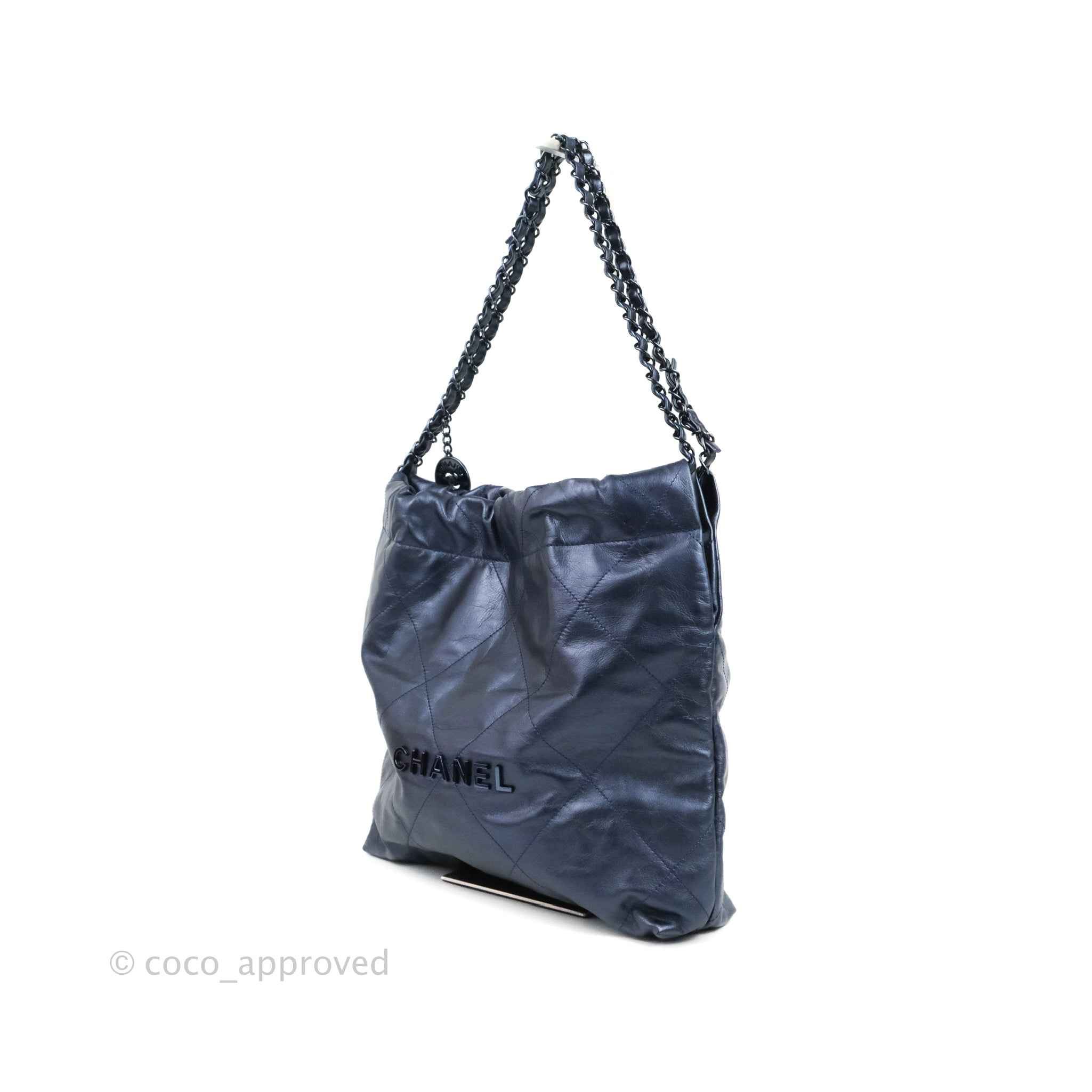 Chanel 22 Small Handbag in Metallic Midnight Blue Aged Calfskin with Silver Hardware - Luxury Crossbody Bag for Women, Perfect for Evening Events & Date Nights