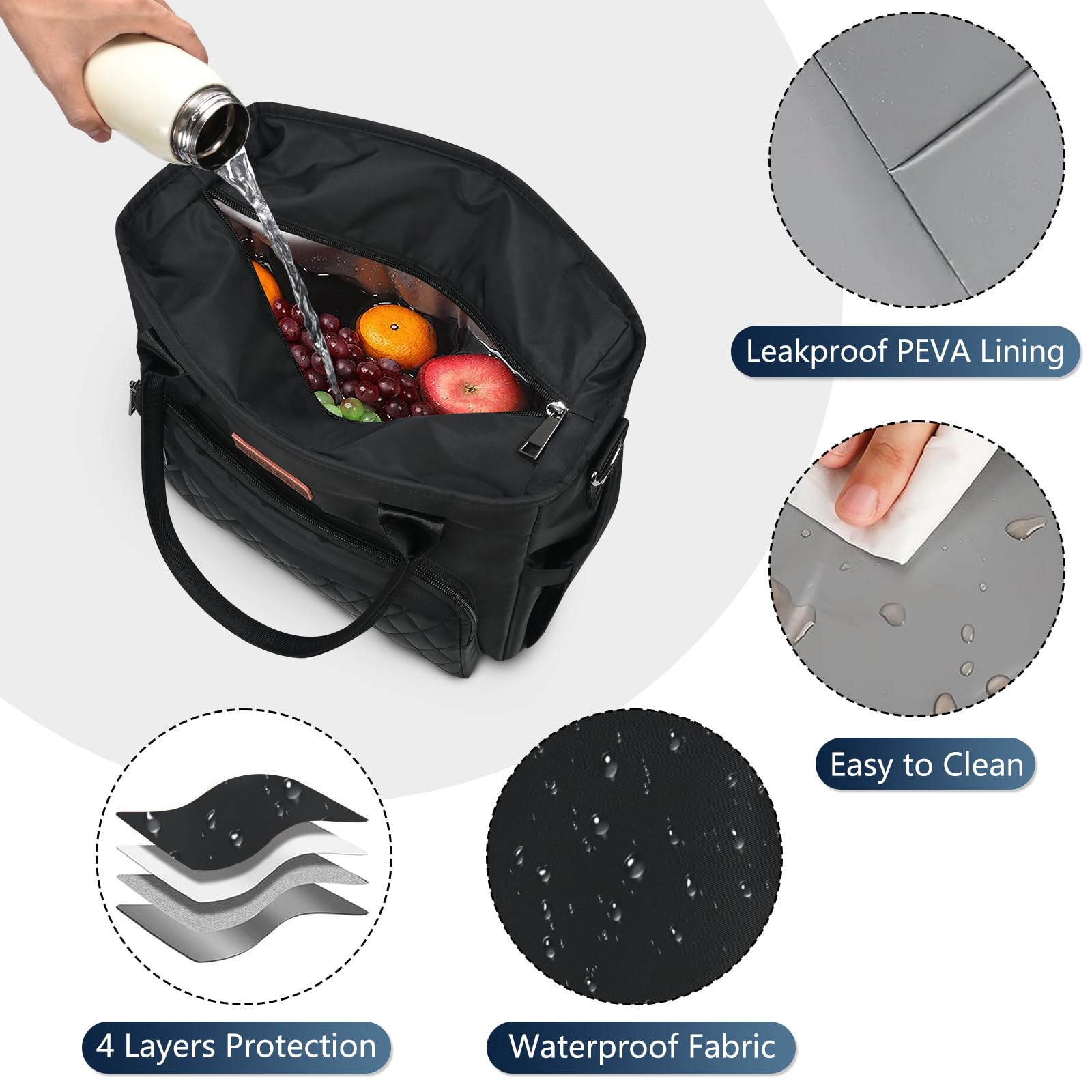 MIYCOO Insulated Lunch Bag for Women & Men - Leakproof Large Lunch Tote Box Cooler Bag for Office, School, Picnic - Black (Perfect for Work, Gym & Outdoor Activities)