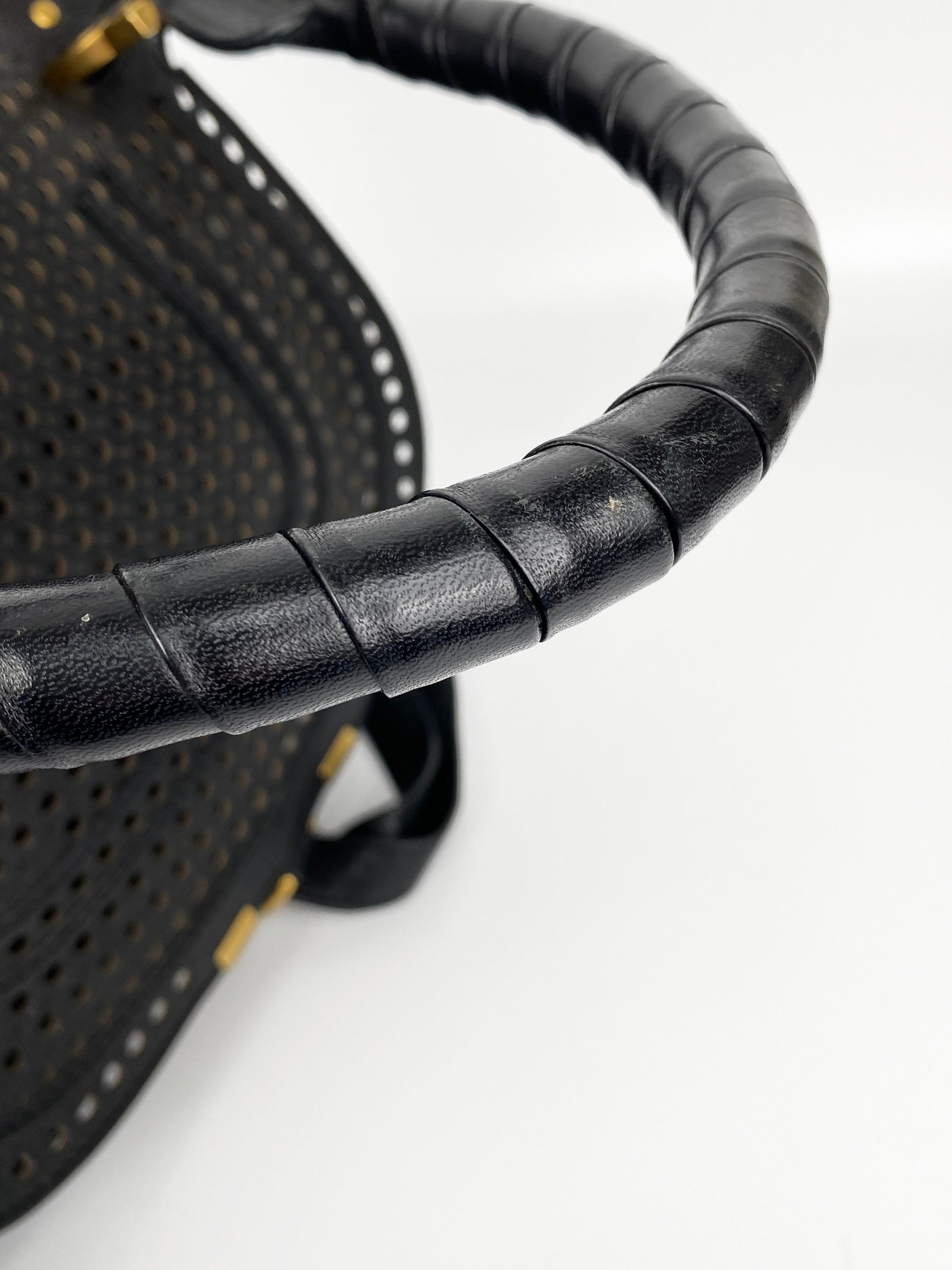 Chloe Black Marcie Perforated Leather Tote Bag for Women - Stylish Designer Handbag for Work, Travel & Everyday Use