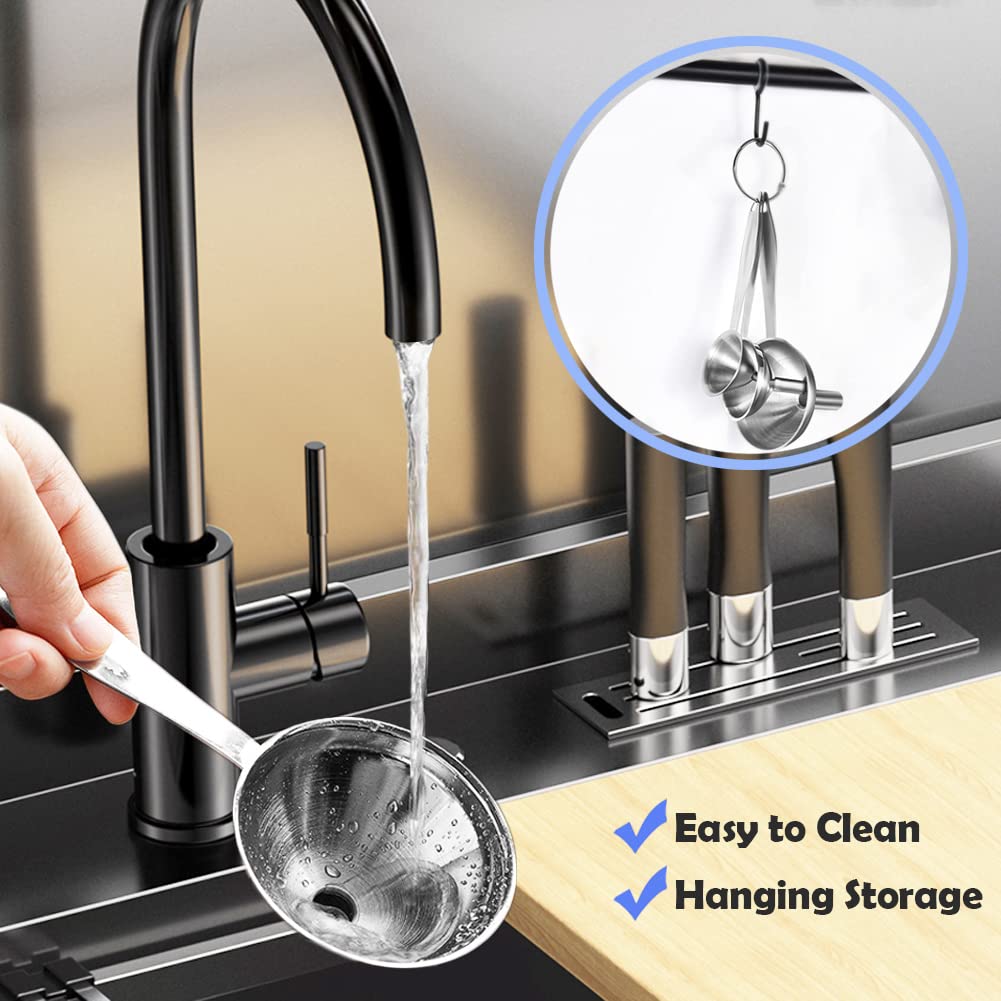 3-Piece Stainless Steel Kitchen Funnel Set - Long Handle Food Grade Metal Funnels for Bottles, Oil & Liquids Transfer - Easy to Clean with Brush - Perfect for Home Kitchen, DIY Projects & Essential Oil Bottling