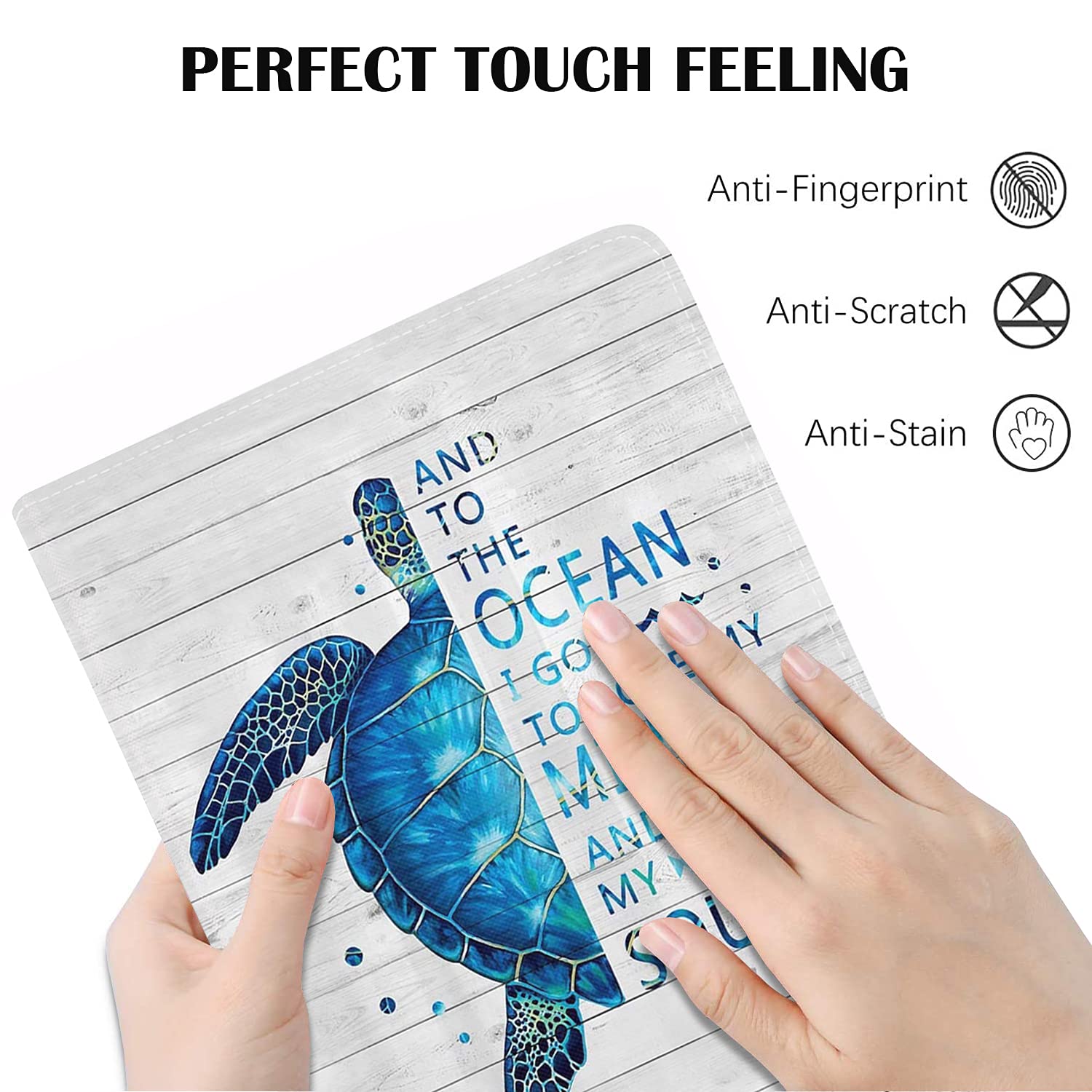 Premium Protective Case for iPad 9.7 (2017/2018), iPad Air 1/2 & iPad 6th/5th Gen - Auto Wake/Sleep Smart Cover with Adjustable Stand | Funny Rustic Wooden Design Featuring Blue Sea Turtle | Includes Bonus Coasters | Perfect for Work, Travel & Home Use