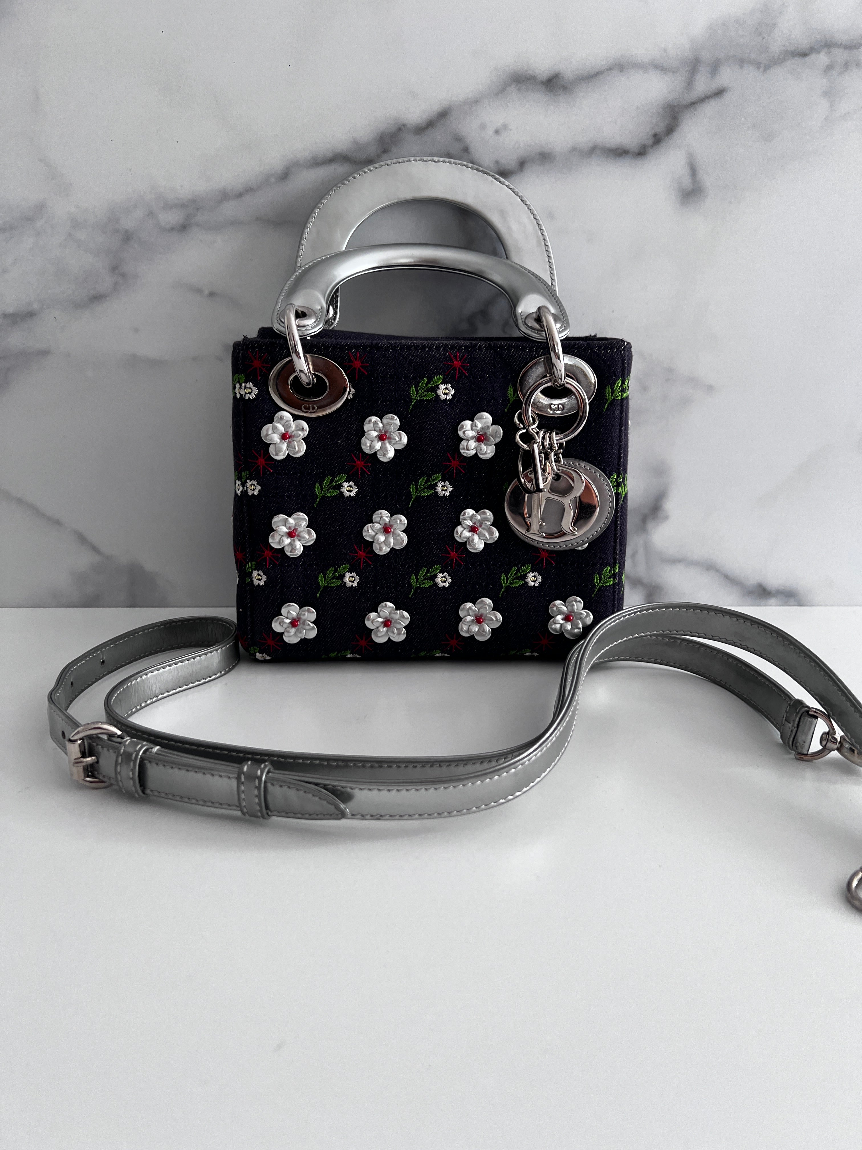 Dior Mini Denim Floral Lady Dior Bag - Luxury Designer Crossbody Handbag for Women | Perfect for Parties, Weddings & Everyday Elegance