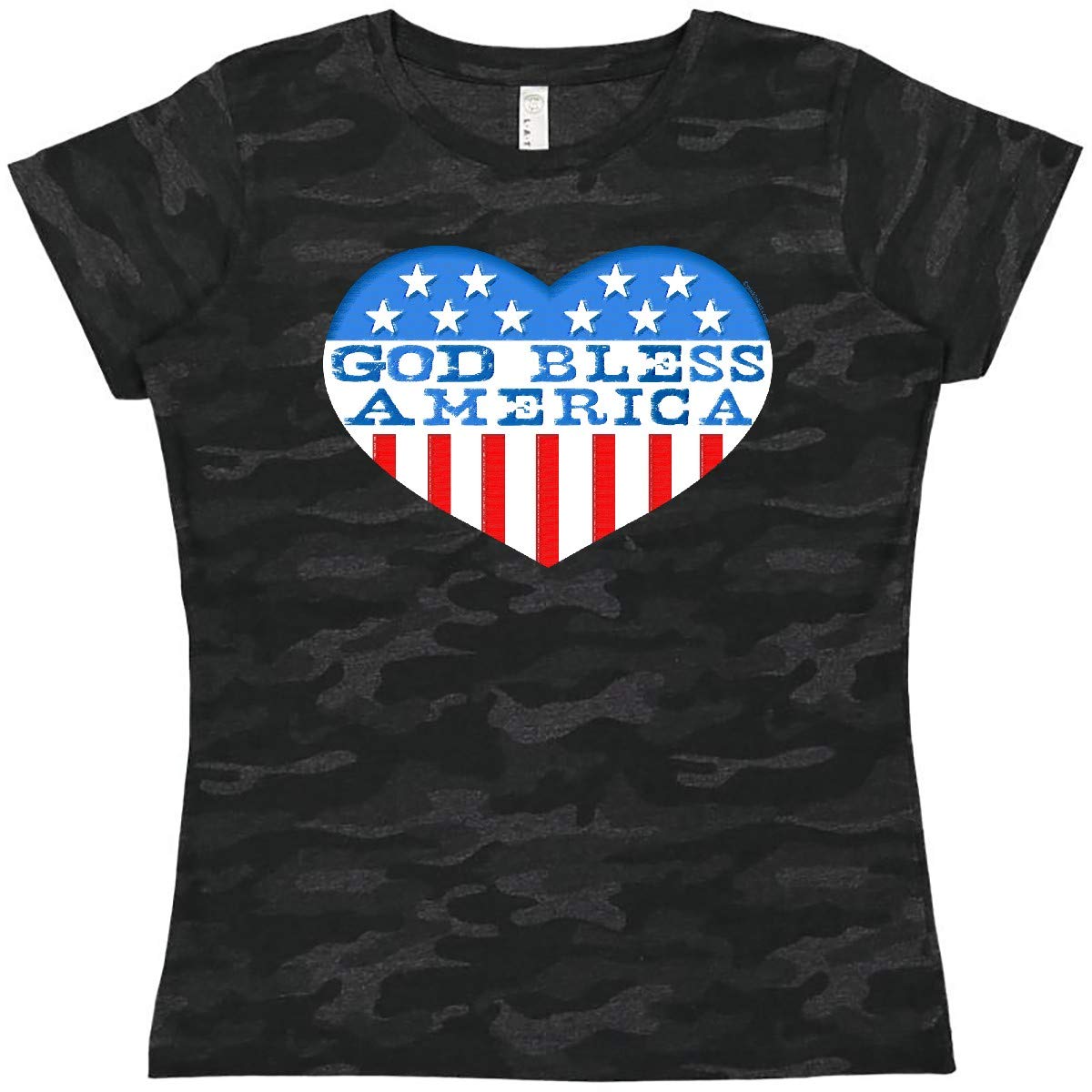 Inktastic God Bless America Heart Women's T-Shirt - Patriotic American Flag Graphic Tee for Women - Casual Wear, 4th of July, Memorial Day & Independence Day Outfits