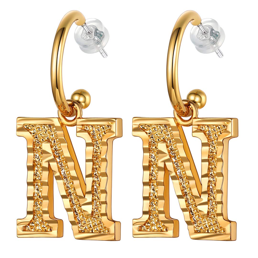 18K Gold Plated Initial Letter N Earrings for Women - Dangle Drop Earrings for Girls & Women - Perfect Gift for Birthday, Anniversary & Everyday Wear