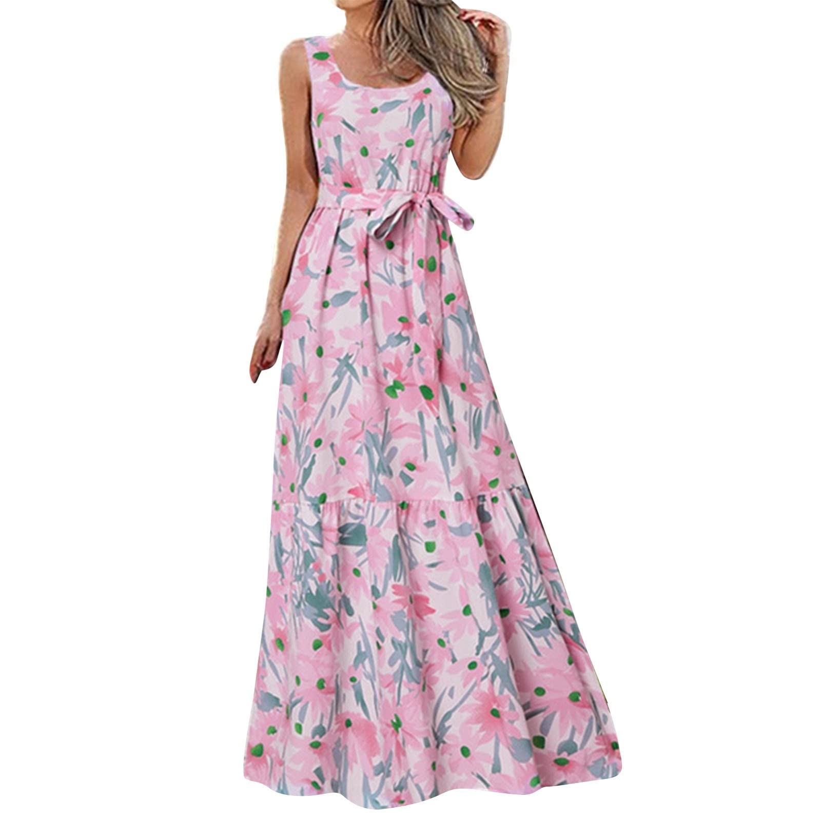 AMTF Women's Floral Print Sleeveless Maxi Dress - Elegant Loose Summer Party Dress, Casual Midi Long Dress for Beach, Wedding & Vacation