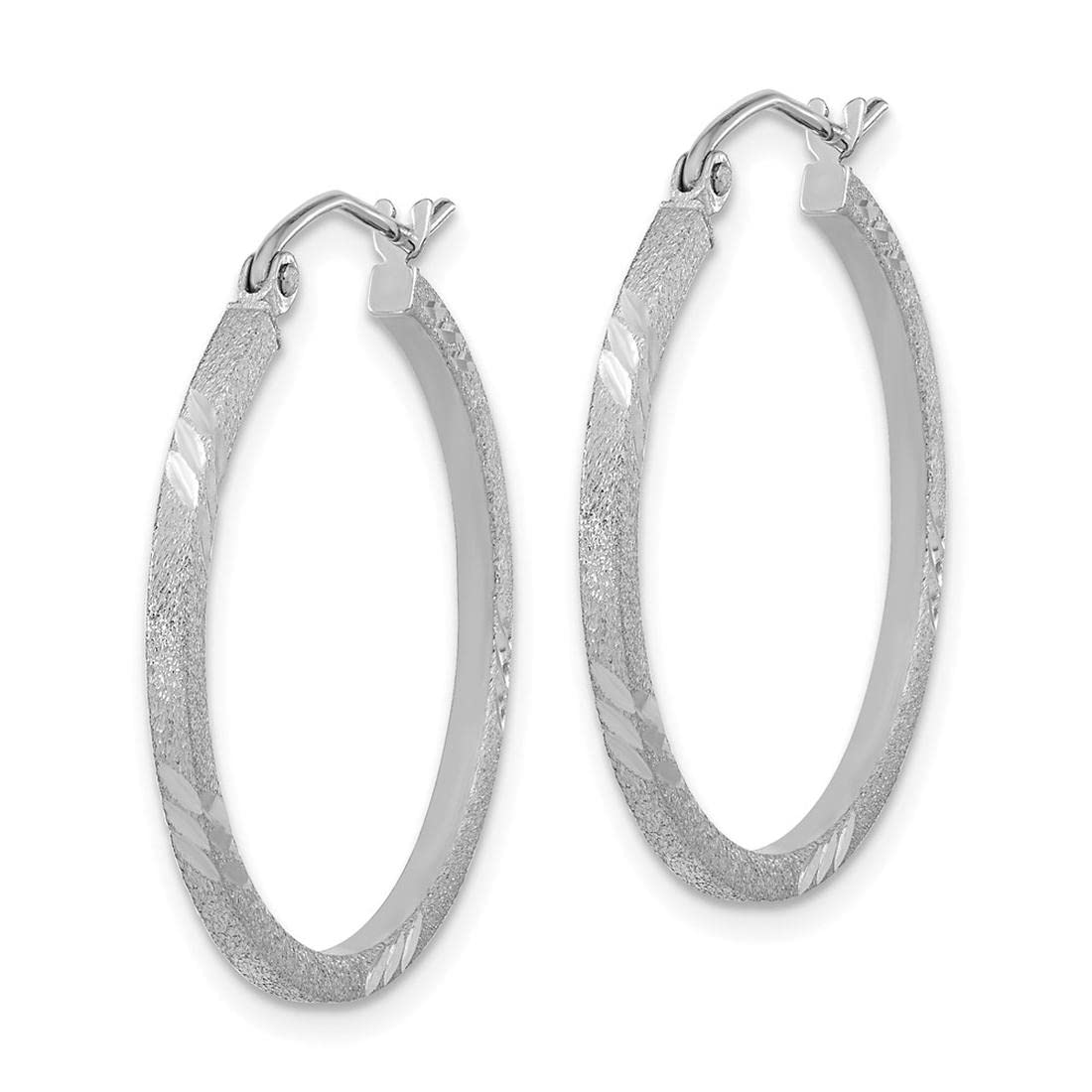 14K White Gold Satin & Diamond-Cut Square Tube Hoop Earrings for Women - Elegant Everyday Jewelry for Work, Parties & Special Occasions