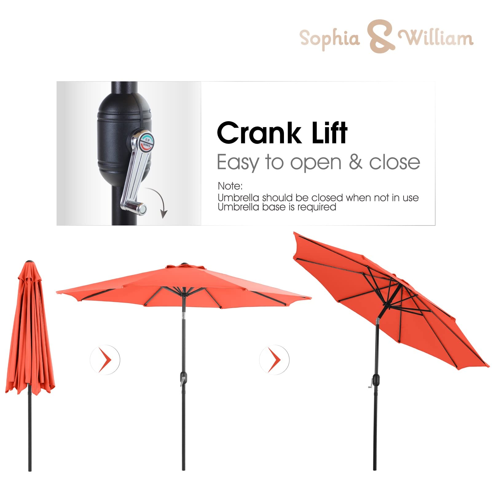 Sophia & William 6-Piece Outdoor Patio Dining Set for 4 - Square Metal Table with 4 Stackable Chairs & 9ft Tiltable Orange Red Umbrella | Perfect for Backyard BBQs, Garden Parties & Poolside Dining