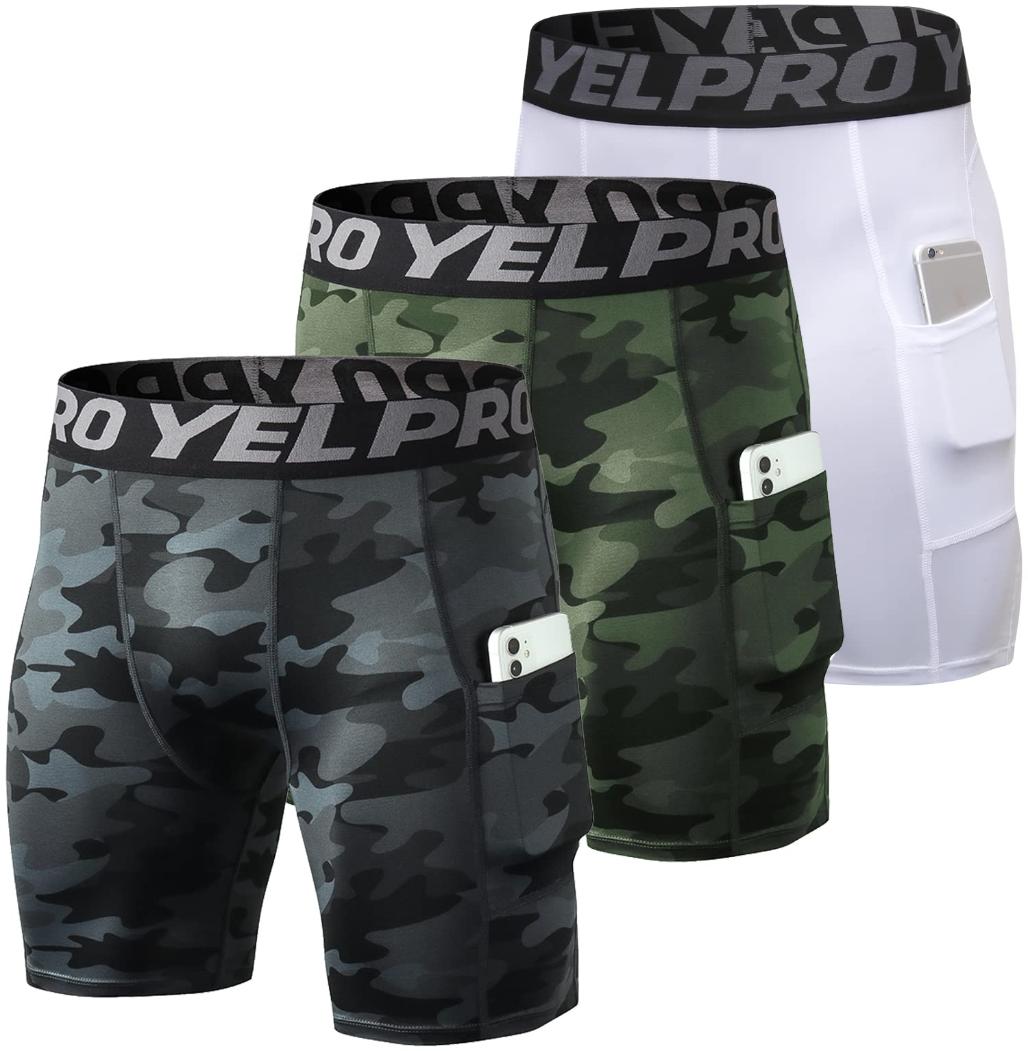 Yuerlian Men's Compression Shorts with Pockets - Spandex Workout Running Shorts, Athletic Performance Baselayer Underwear for Gym, Sports & Outdoor Activities