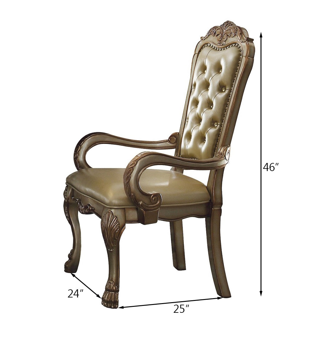 Luxury Bone & Gold Patina Tufted Armchair Set of 2 - Mid-Century Modern Velvet Accent Chairs for Living Room, Bedroom, or Office Decor