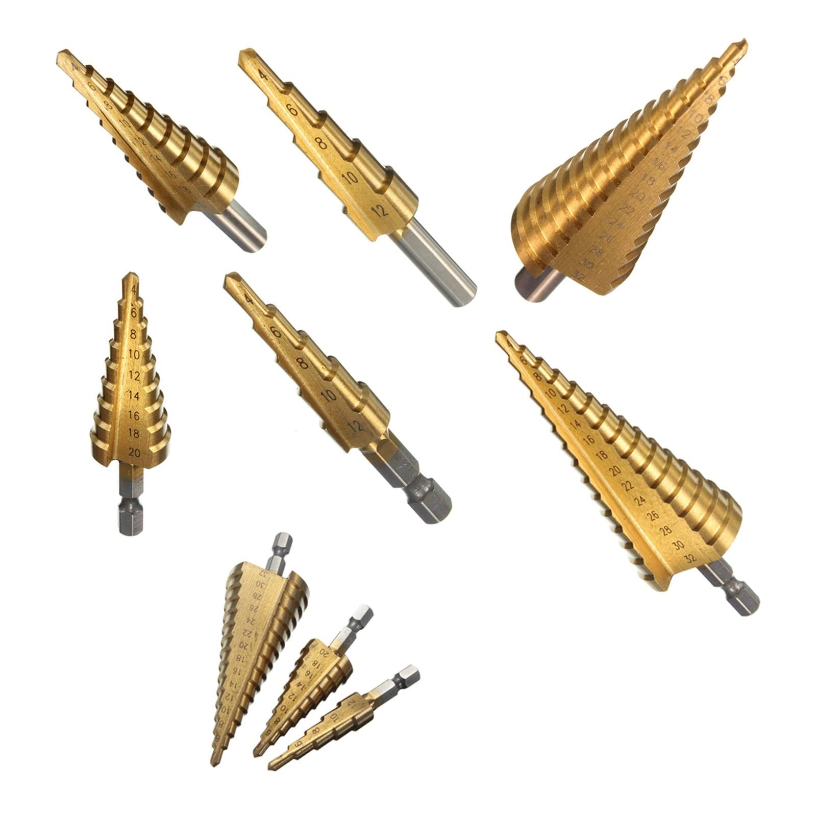 High-Speed Steel (HSS) Step Drill Bit Set 4-32mm, Titanium Coated Tapered Cone Drill Bits for Metal, Wood, Plastic - Perfect for DIY, Home Improvement & Professional Use
