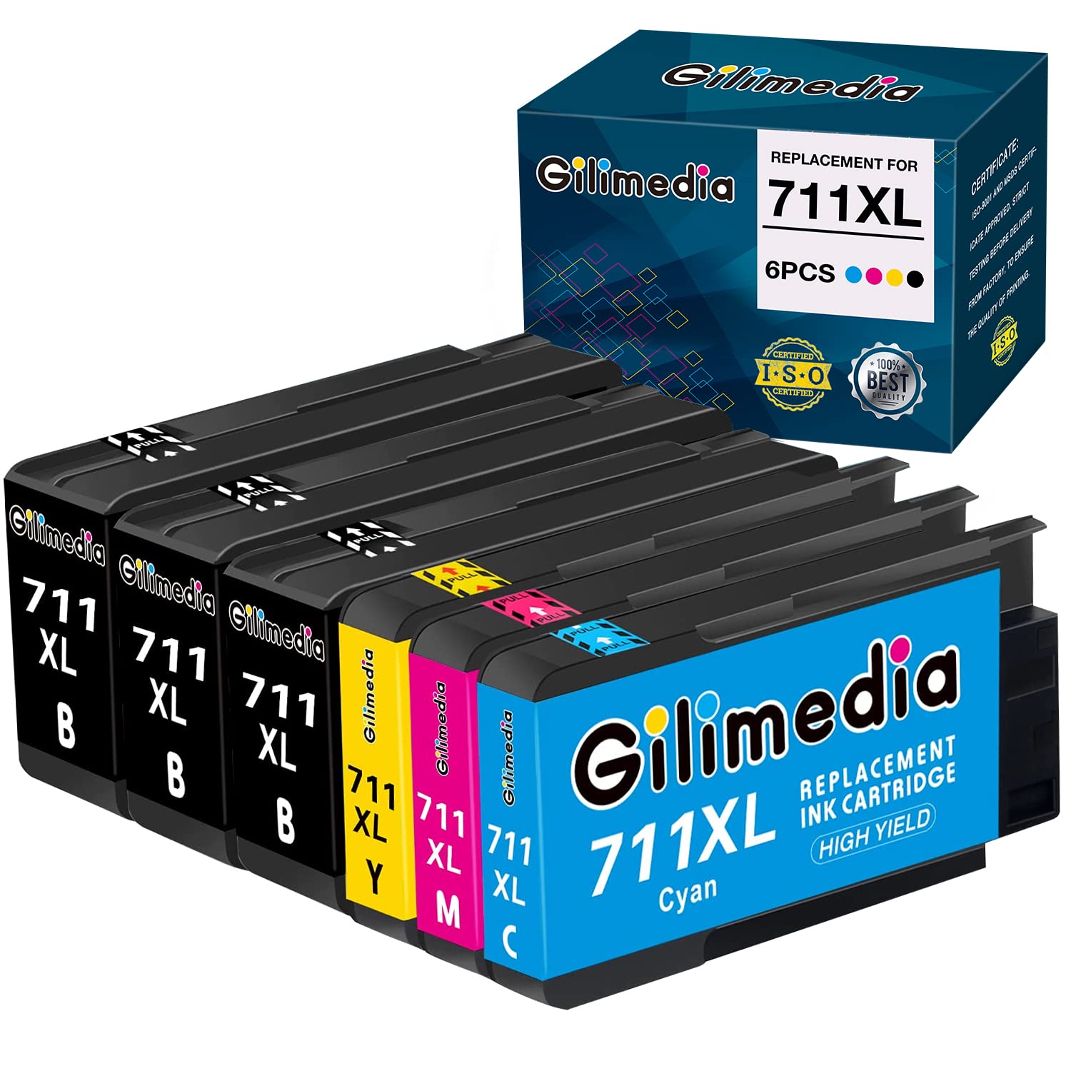 Compatible HP 711 Ink Cartridges Replacement for HP DesignJet T120/T520 24/36-inch Printers - 3 Black & 3 Color Pack - Ideal for Large Format Printing, CAD Drawings, and Professional Graphic Design Projects