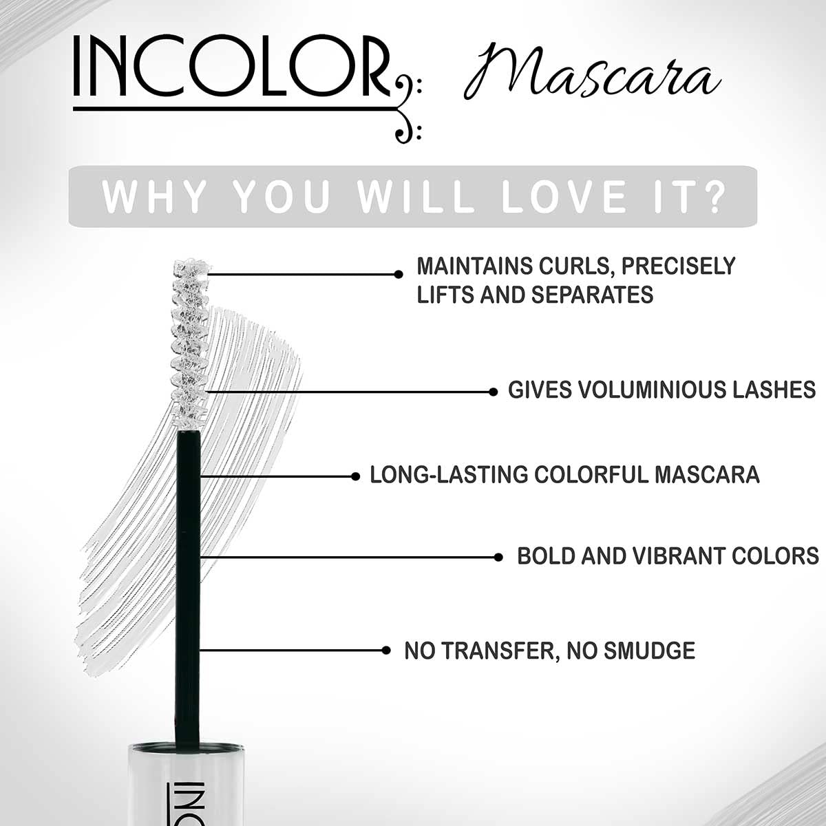 INCOLOR Lightweight Colorful Natural Mascara - Smudge Proof & Long Lasting Eye Makeup (Milky White, 6ml) for Everyday Wear & Professional Makeup Artists | Perfect for Daytime Office Look & Evening Parties