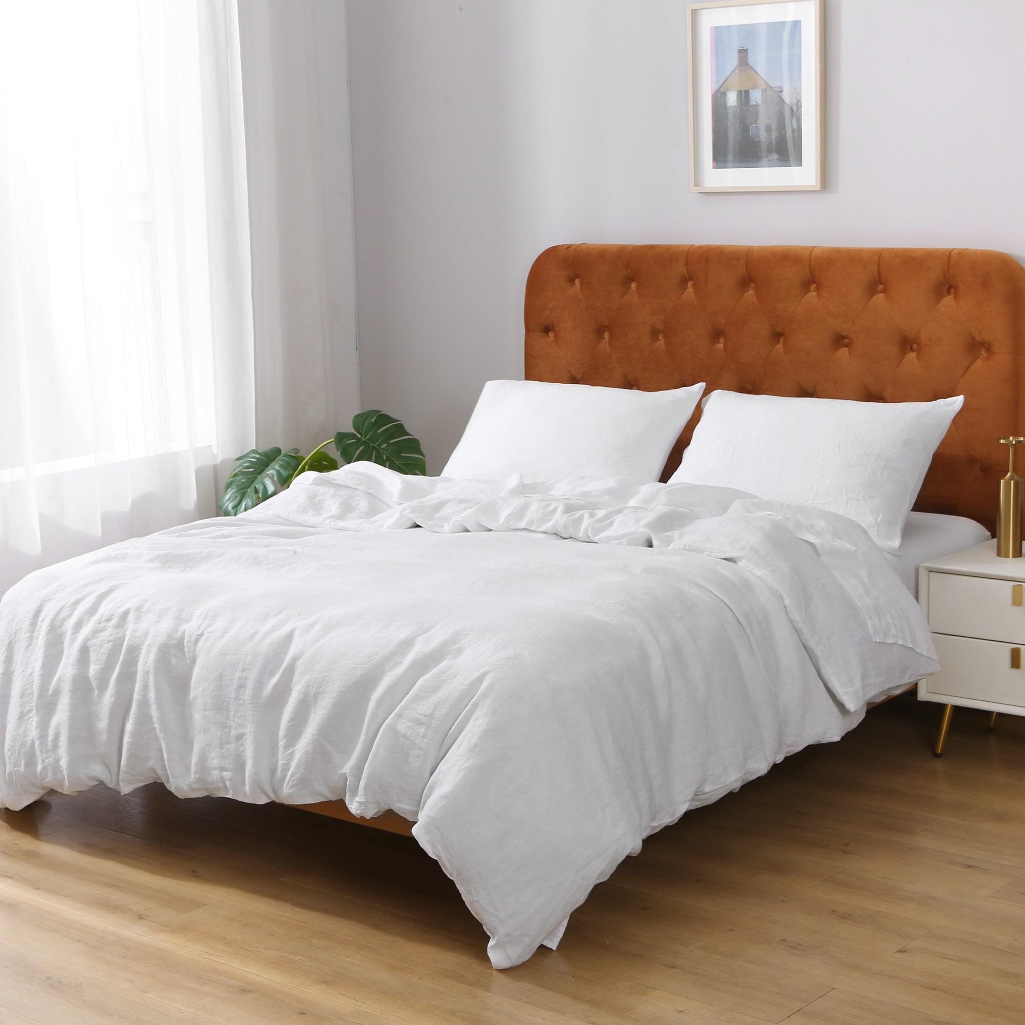 Premium 100% French Linen Duvet Cover Set - Ultra Soft & Breathable Luxury Bedding for All Seasons - Perfect for Master Bedroom, Guest Room & Vacation Homes