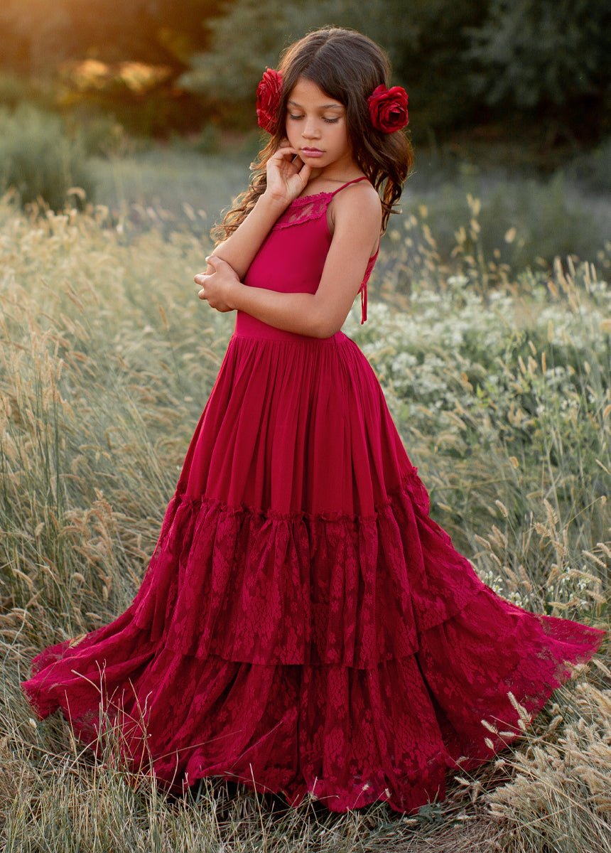 Elegant Catrin Dress in Crimson Red - Perfect for Weddings, Parties & Special Occasions