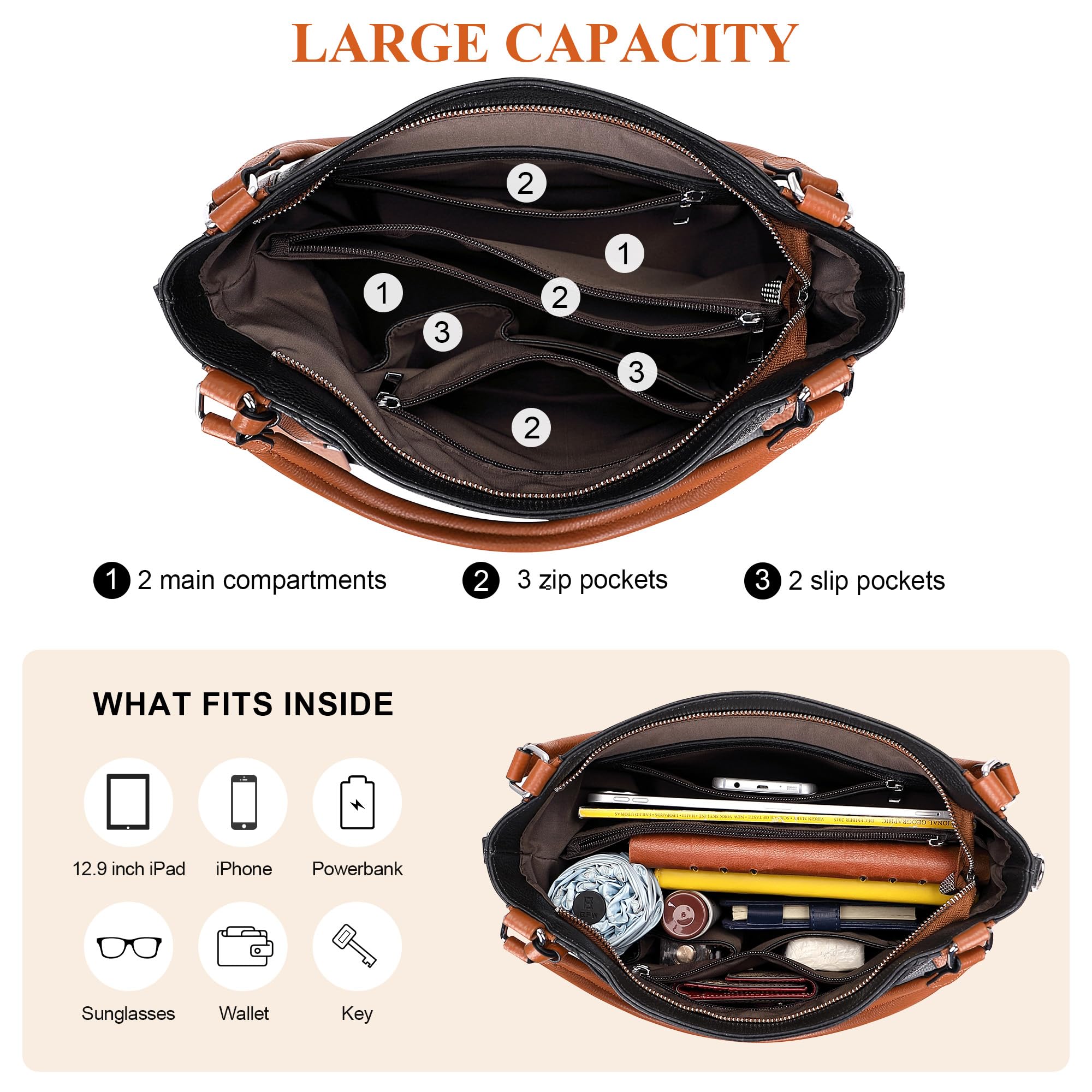 Premium Soft Leather Handbags for Women - Stylish Shoulder Hobo Bag & Large Tote Crossbody Purse - Perfect for Work, Travel & Everyday Use