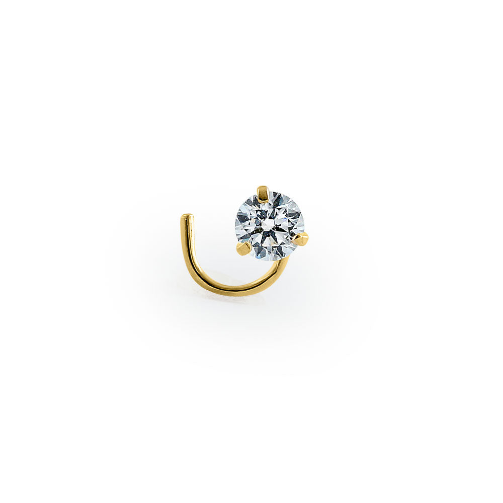 14K Yellow Gold Round CZ Nose Stud - Hypoallergenic U Hook Nose Ring for Sensitive Skin | Perfect for Everyday Wear, Parties & Special Occasions