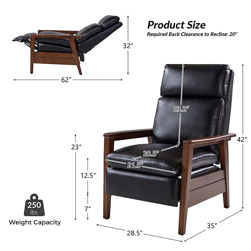 Premium Rainer Faux Leather Recliner Chair with Solid Wood Frame - Timeless Elegance for Living Room, Home Theater & Office Comfort