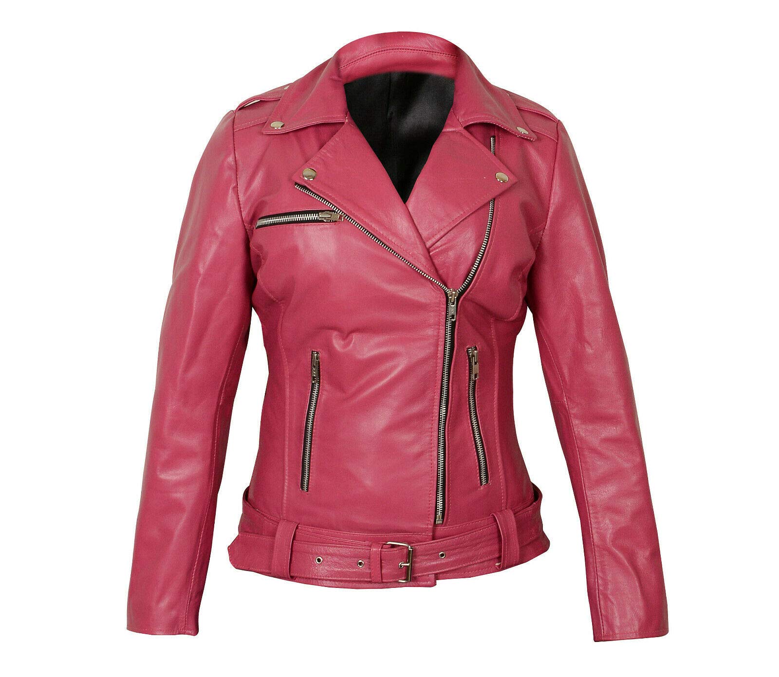 Women's Pink Biker Leather Jacket - Vintage Café Racer Motorcycle Jacket for Women | Stylish Faux Leather Biker Jacket | Perfect for Motorcycle Riding, Casual Outfits & Night Out