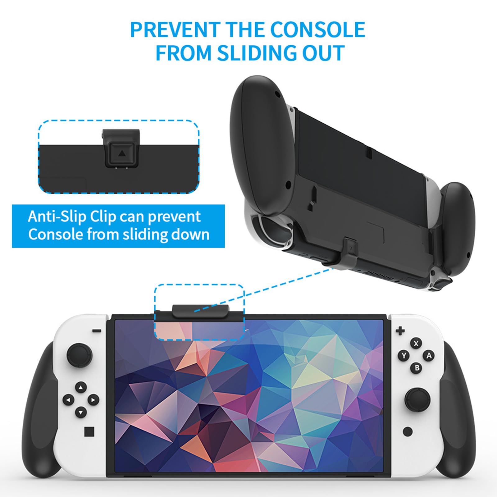 JDDWIN Ergonomic Hand Grip for Nintendo Switch OLED & Dockable Switch - Comfortable Gaming Controller with Specially Designed Handle for Extended Play Sessions - Perfect for Travel, Home Gaming & Multiplayer Sessions (Black)