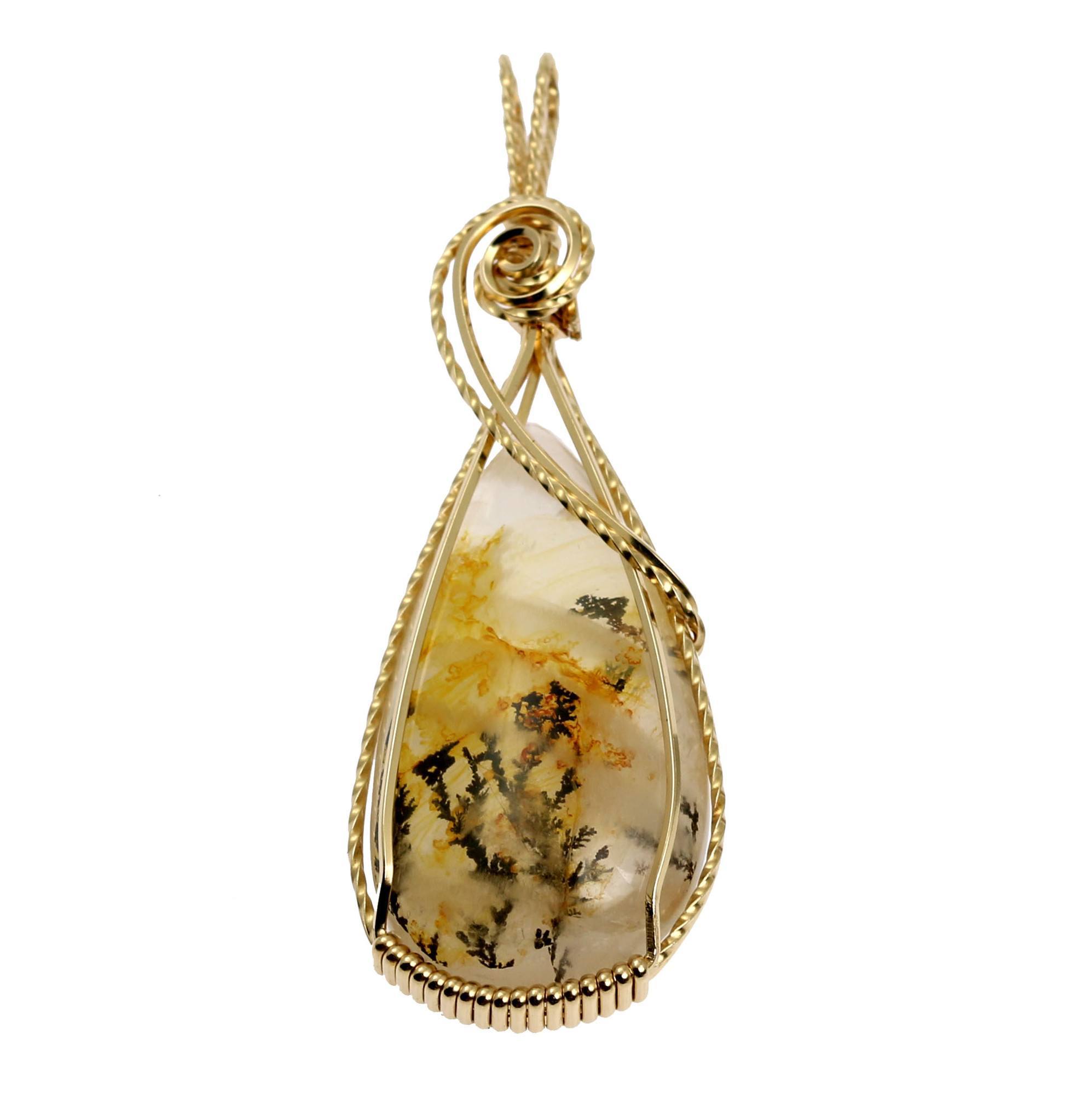 62.5 CT Dendritic Quartz Pendant with 14K Gold Filled Wire Wrap - Elegant Necklace for Women, Boho Jewelry Gift for Her, Perfect for Everyday Wear & Special Occasions