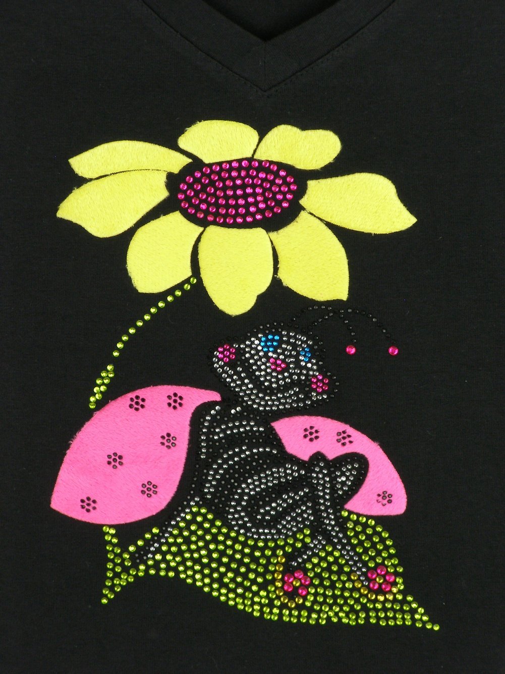 Women's Floral Bee Rhinestone Bling T-Shirt - Black | Stylish Graphic Tee for Casual Outfits, Parties & Date Nights