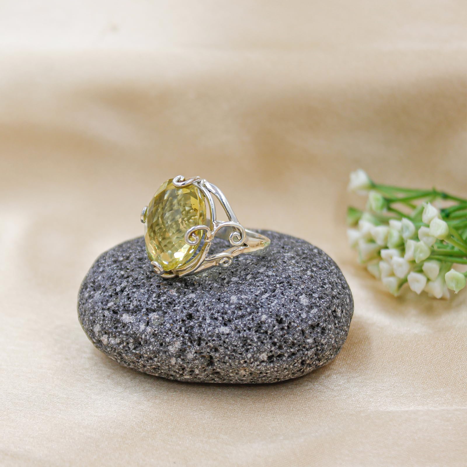 Lemon Quartz Gemstone Ring for Women & Men - 925 Sterling Silver Handmade Jewelry | Elegant Fashion Accessory for Parties, Weddings & Everyday Wear