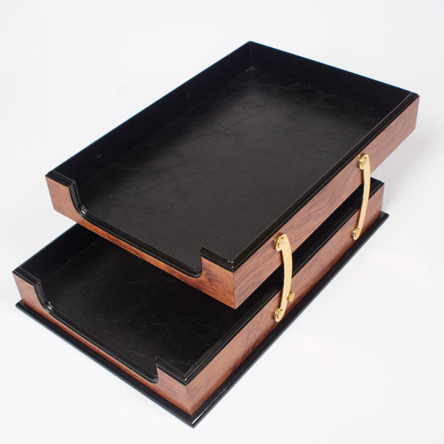 MOOG Premium Wooden Double Document Tray - Office Desk Organizer for Files, Papers, and Documents - Perfect for Home Office, Workstation, and Professional Workspaces