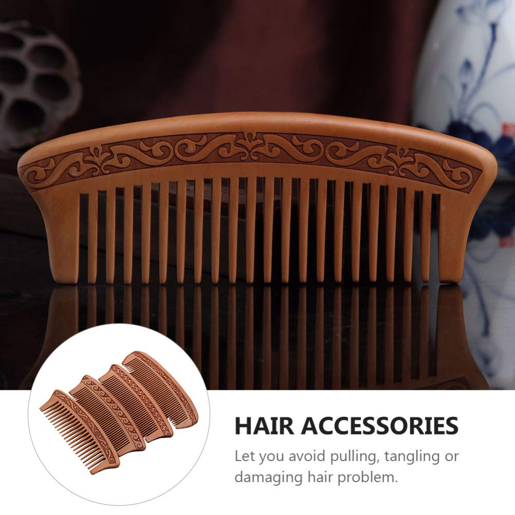 4-Pack Wooden Hair Combs for Women - Retro Hand Carved Anti-Static Massage Comb Set for Detangling & Styling - Portable Natural Wood Combs for Home, Travel & Salon Use