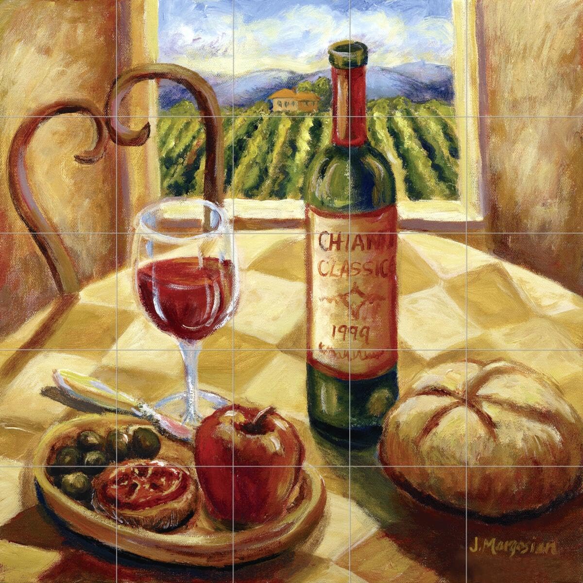 Joanne Margosian Tuscan Luncheon II Ceramic Backsplash Tile Mural - Handmade Kitchen Wall Decor for Tuscan Style Homes - Perfect for Kitchen Renovations & Mediterranean Inspired Interiors