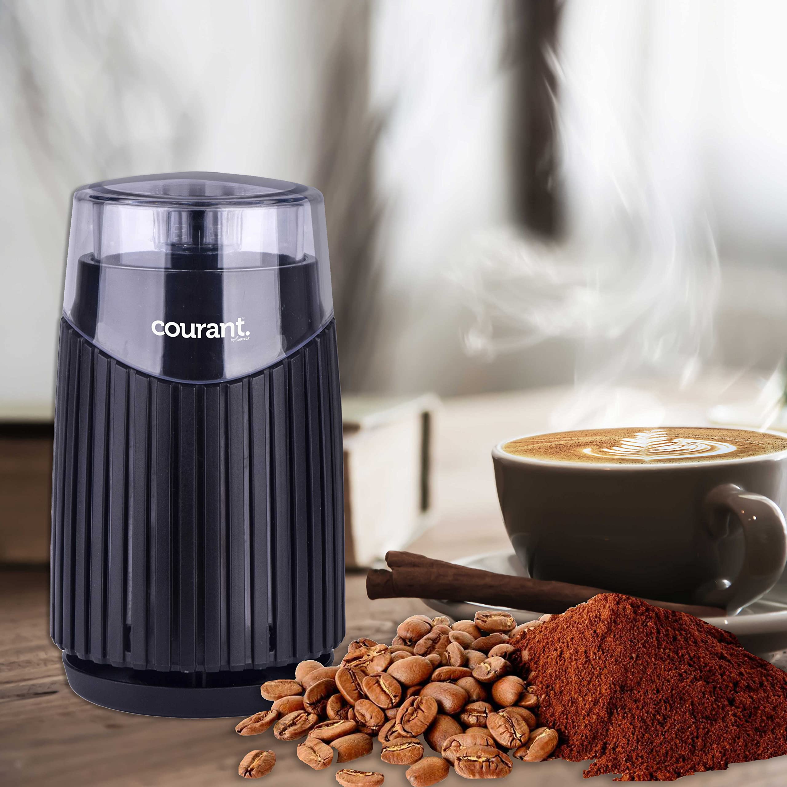 Premium Electric Coffee Grinder One Touch - Heavy Duty Stainless Steel Blades, 150W Powerful Motor for Coffee Beans & Spices - Durable Black Base - Perfect for Home Kitchens & Coffee Shops