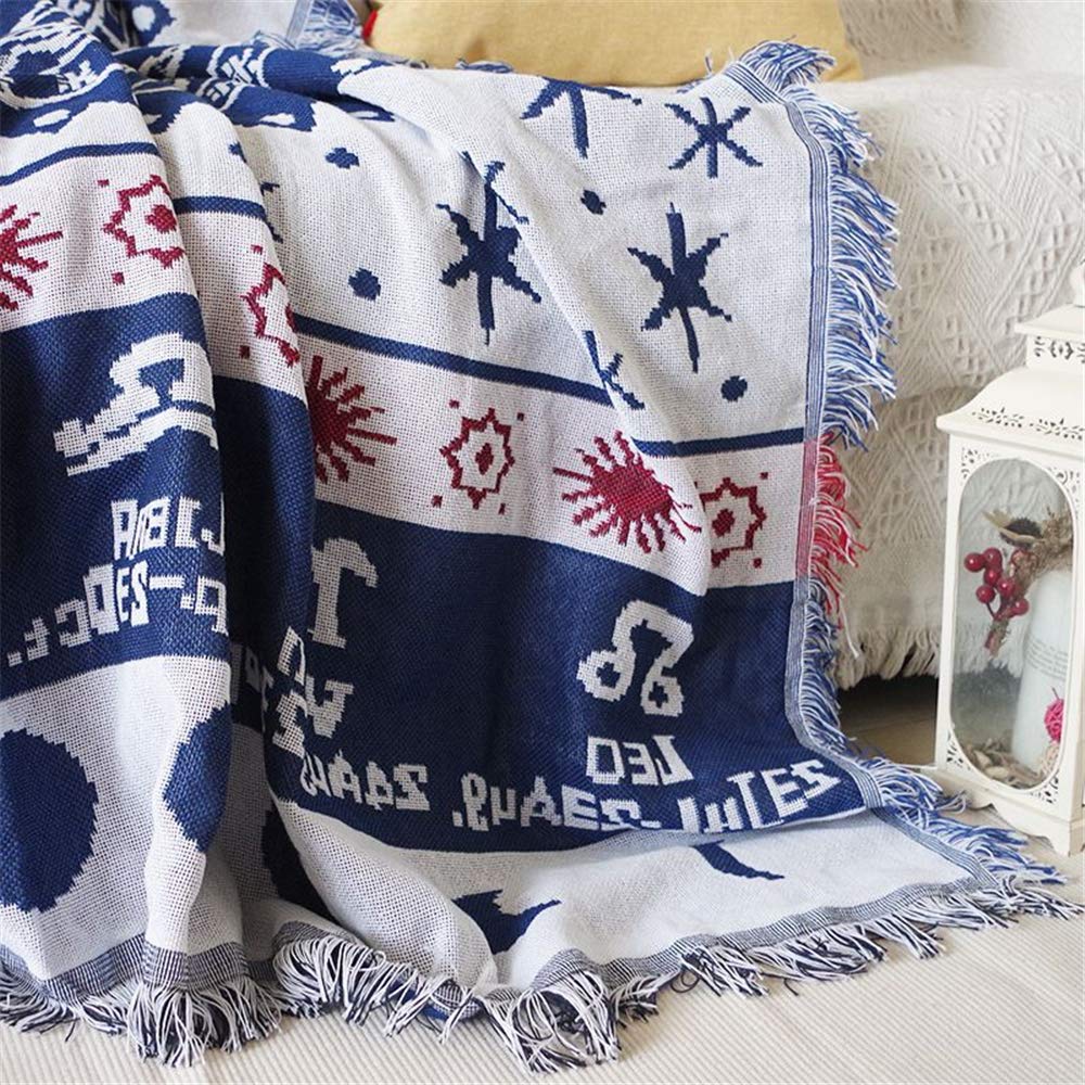 Boho Blanket - Double-Sided Decorative Sofa Cover, Reversible Throw Blanket for Couch, Dust Protector - White Zodiac Print (90