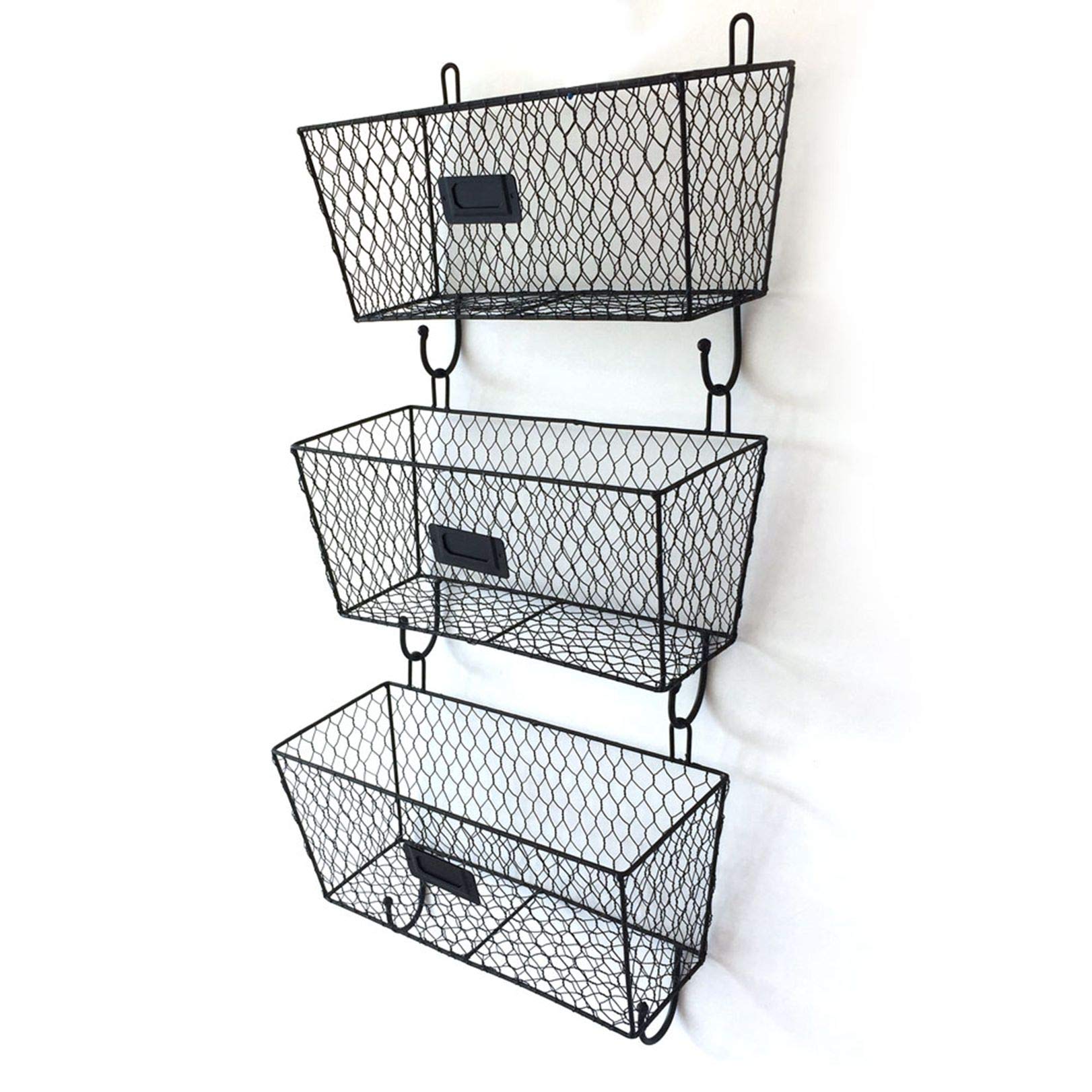 3-Pack Vintage Black Metal Wire Letter Mail Mount Rack Basket - Triple Organizer for Kitchen Countertops, Cabinets, Refrigerator, Freezer, Bedroom & Bathroom Storage | Perfect for Mail Sorting, Spice Organization & Household Item Storage