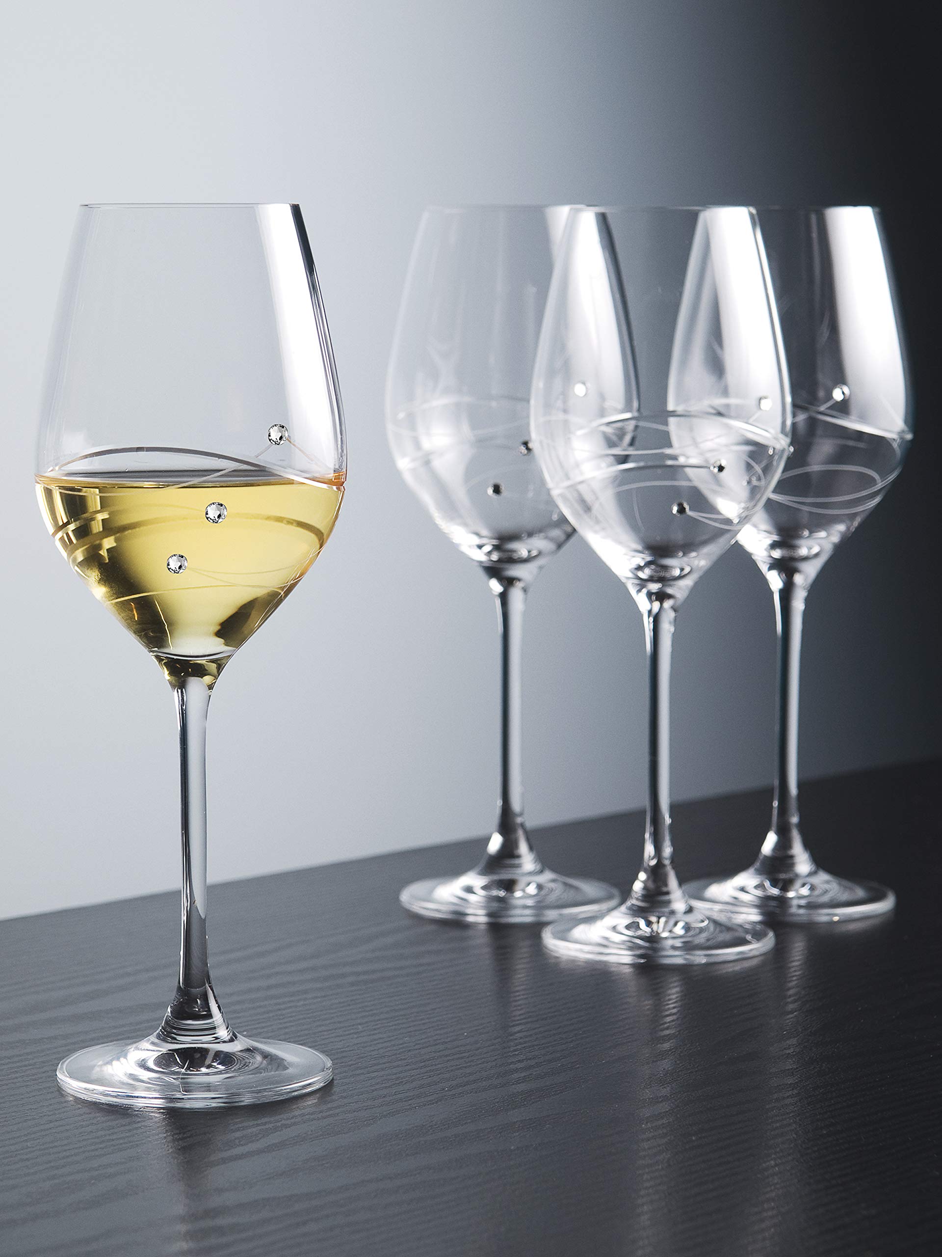 Barski Handmade Crystal White Wine Glasses Set of 4 - 12.5 oz Elegant Stemware Decorated with Real Diamonds - European Crafted Glassware for Weddings, Anniversary Gifts & Luxury Dinner Parties