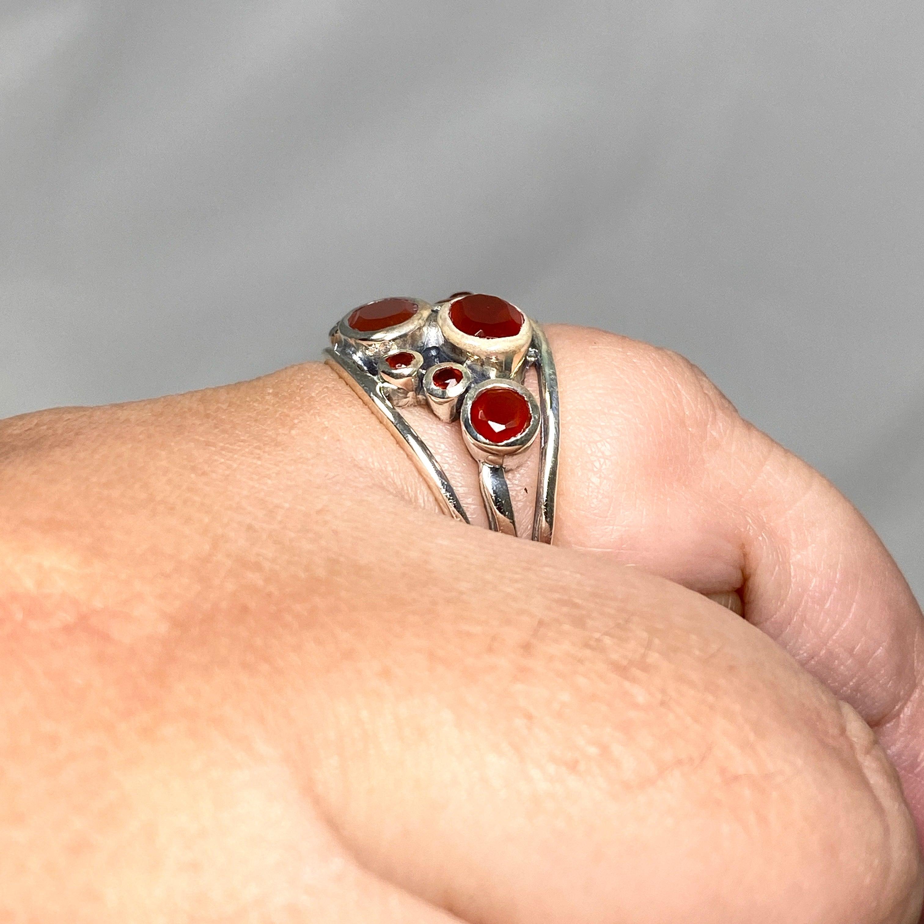 Natural Carnelian Faceted Multistone Gemstone Ring in Sterling Silver - Elegant Decorative Setting R3787 | Perfect for Weddings, Parties & Special Occasions