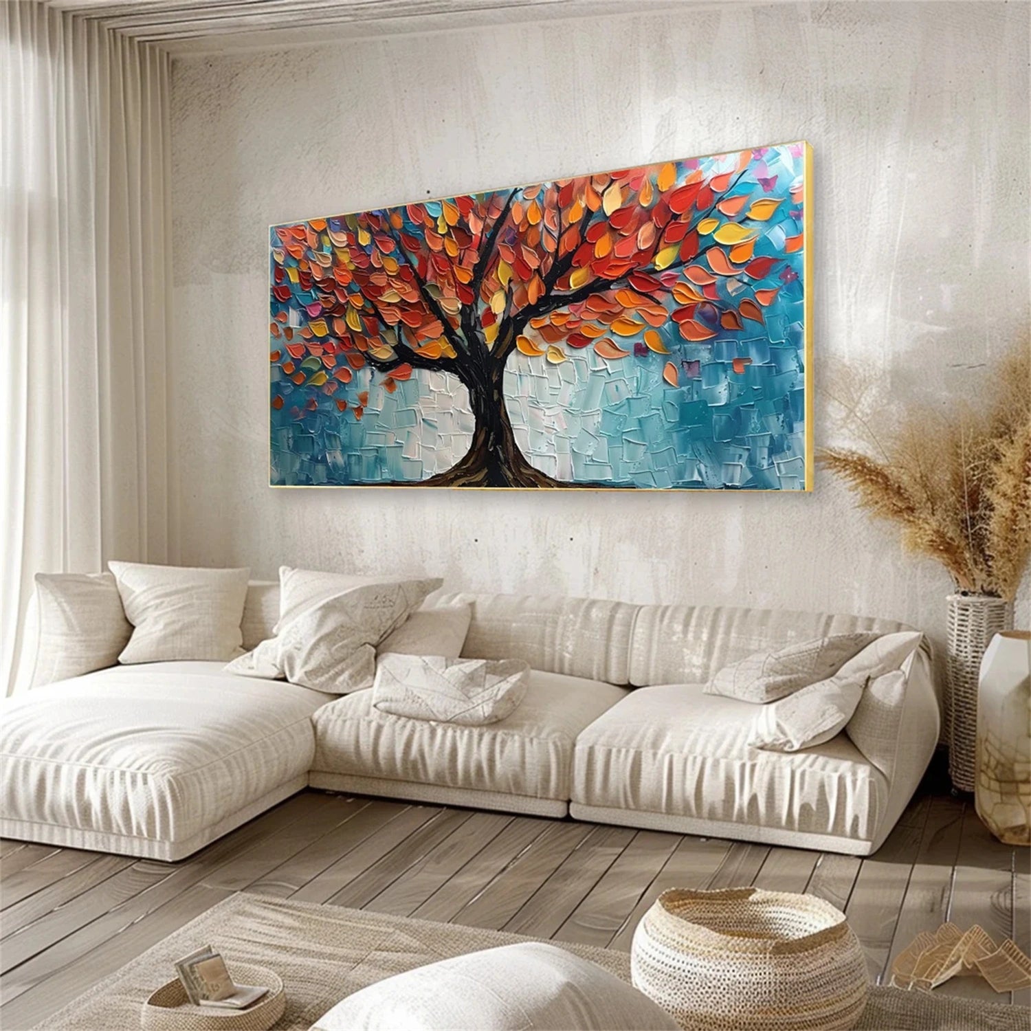 Flower and Tree Painting #FT105 - Handmade Canvas Wall Art for Home & Office Decor | Perfect for Living Room, Bedroom, or Gift