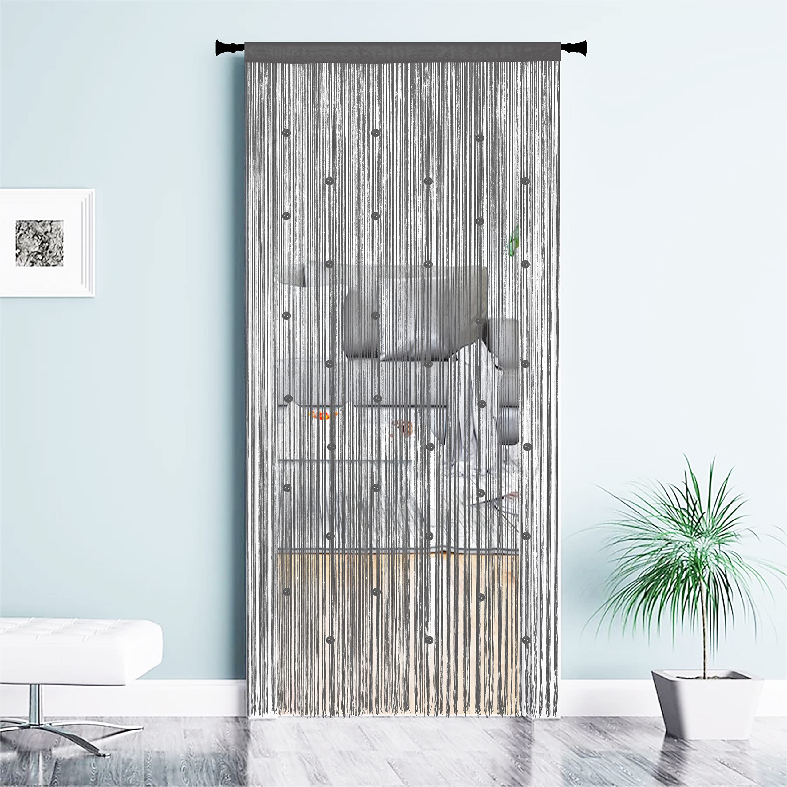 QiBoYuYe Beaded Curtain - 39x79 Inch Grey Bead String Door Curtain for Doorway, Window, Room Divider & Closet Decor | Elegant Tassel Drapes for Bedroom, Living Room & Home Entrance