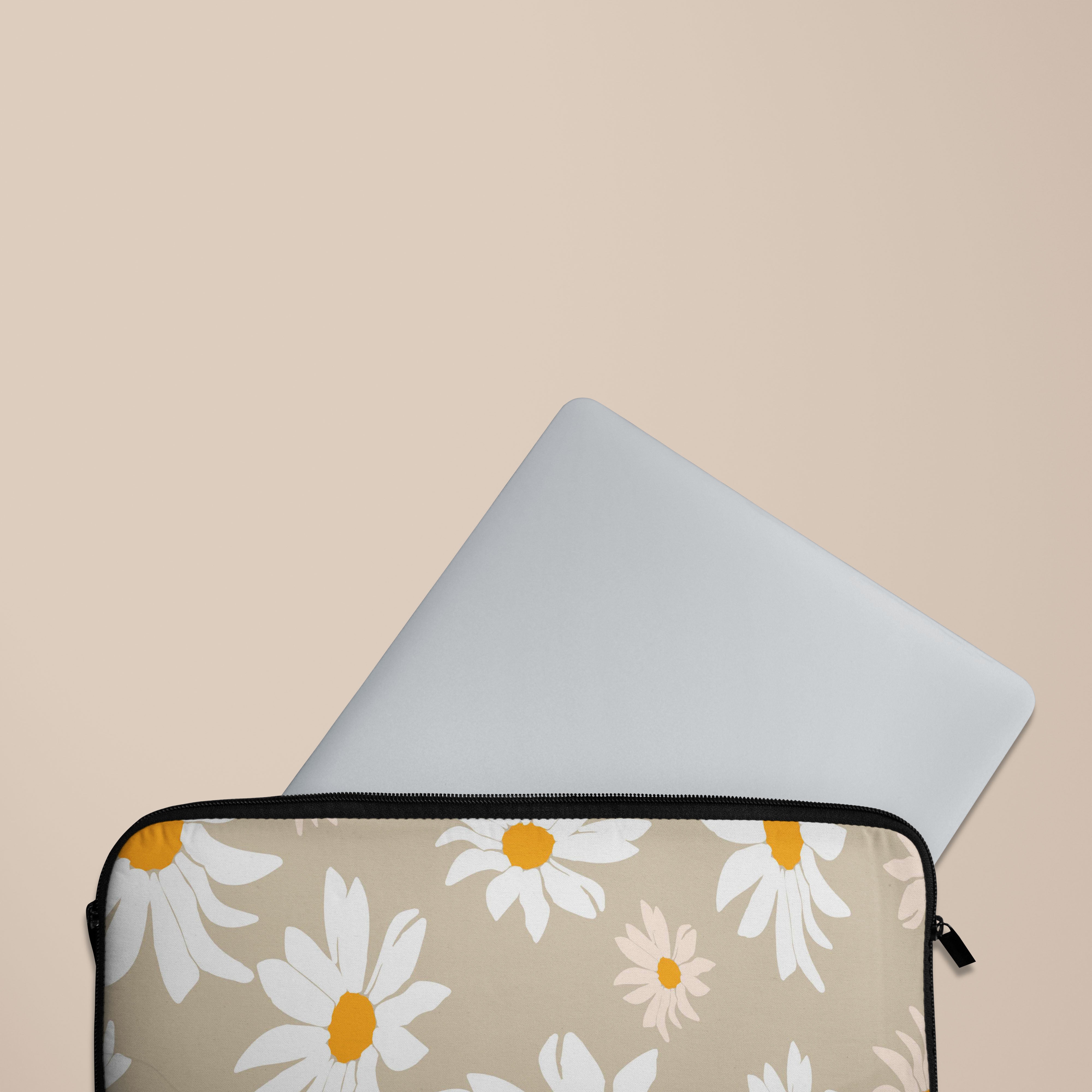 Beige Daisy Laptop Sleeve 13-15 Inch - Cute Floral Computer Case for MacBook Air/Pro - Protective Neoprene Cover for School, Office & Travel Accessories