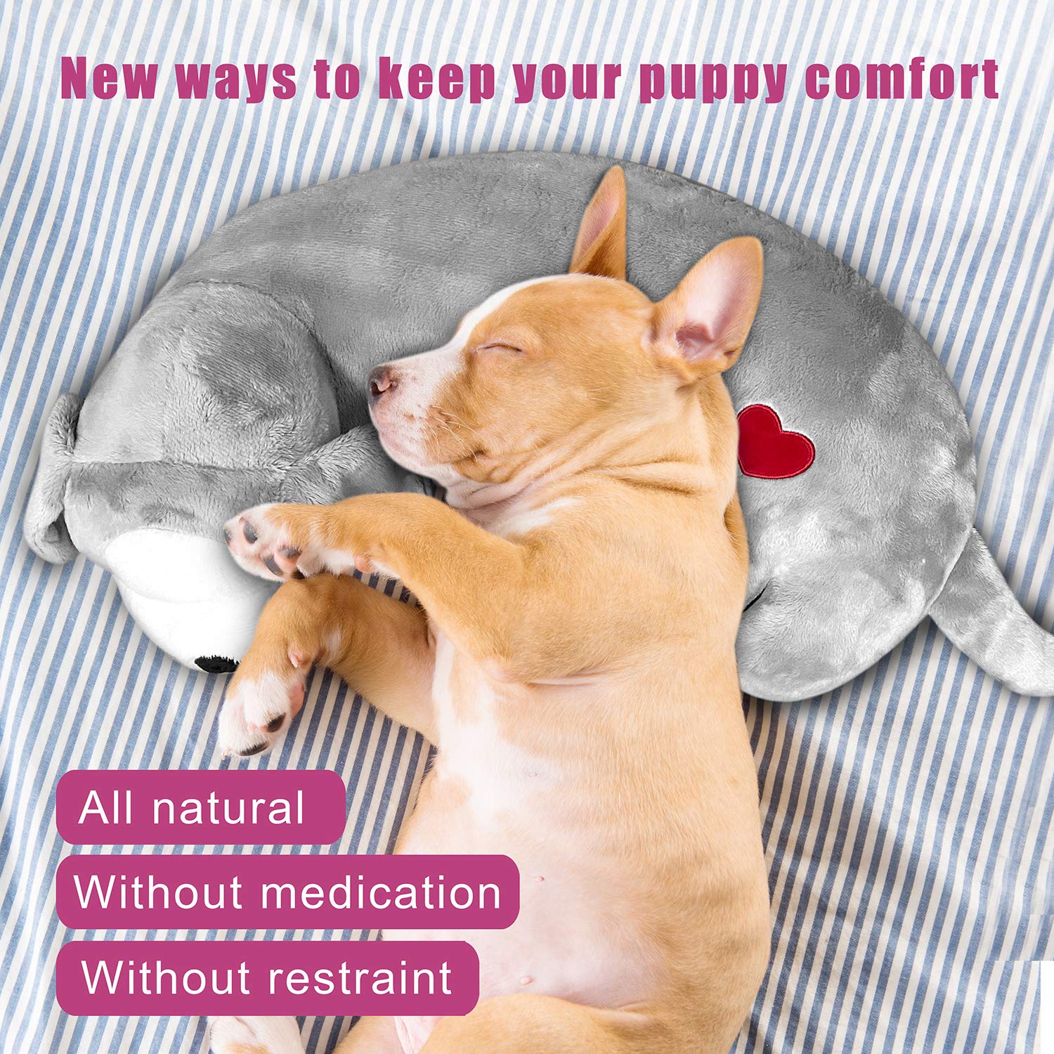 Calming Heartbeat Toy for Dogs - Anxiety Relief & Behavioral Training Aid - Soft Plush Grey Puppy Toy for Stress Relief, Separation Anxiety, and Comfort - Perfect for Puppies, Adult Dogs, and Travel Use