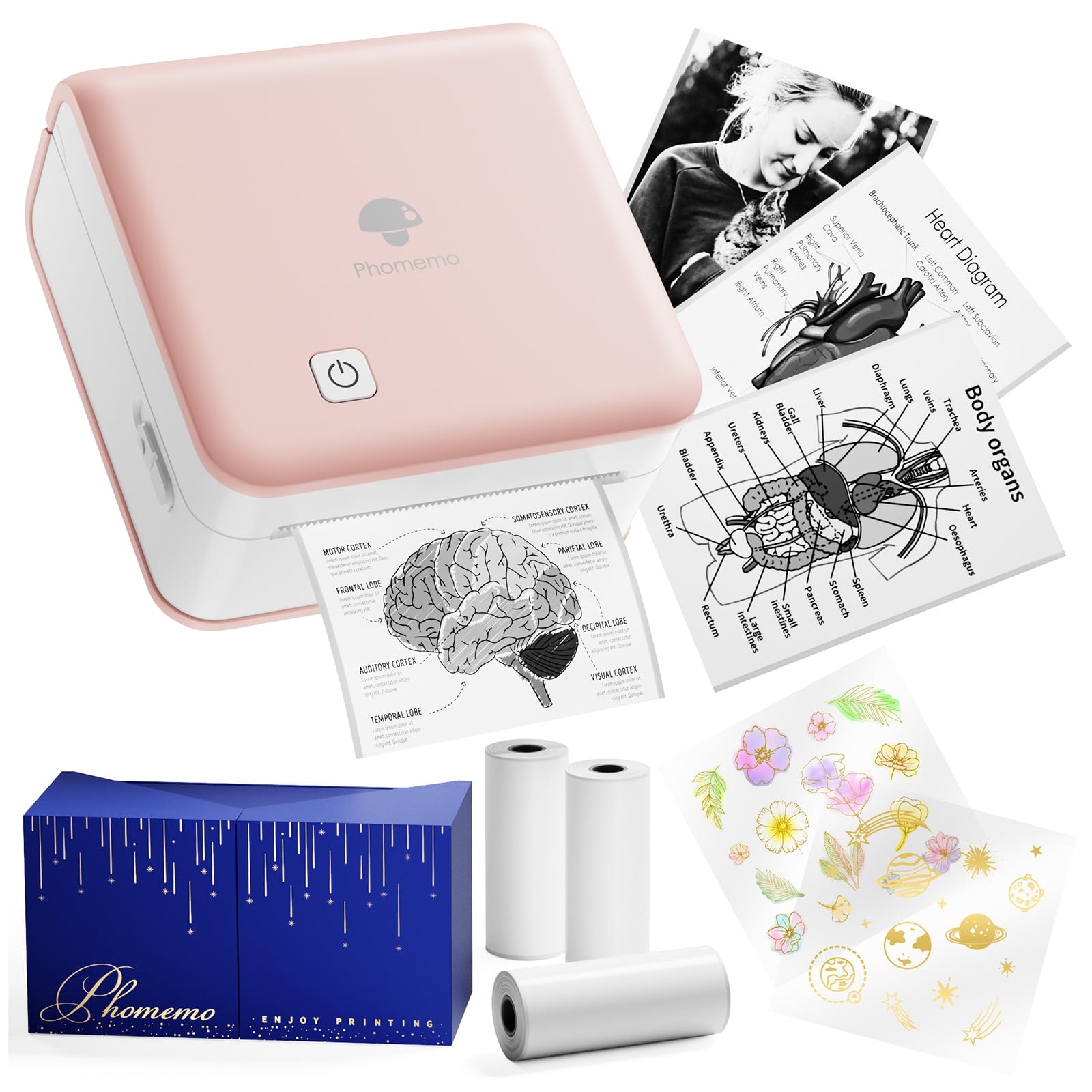 Phomemo Print Pods - Mini Bluetooth Thermal Sticker Printer for Study Notes, Photos, Lists & DIY Crafts | Portable Label Maker for School, Office, Home Organization & Gift Giving (Pink)