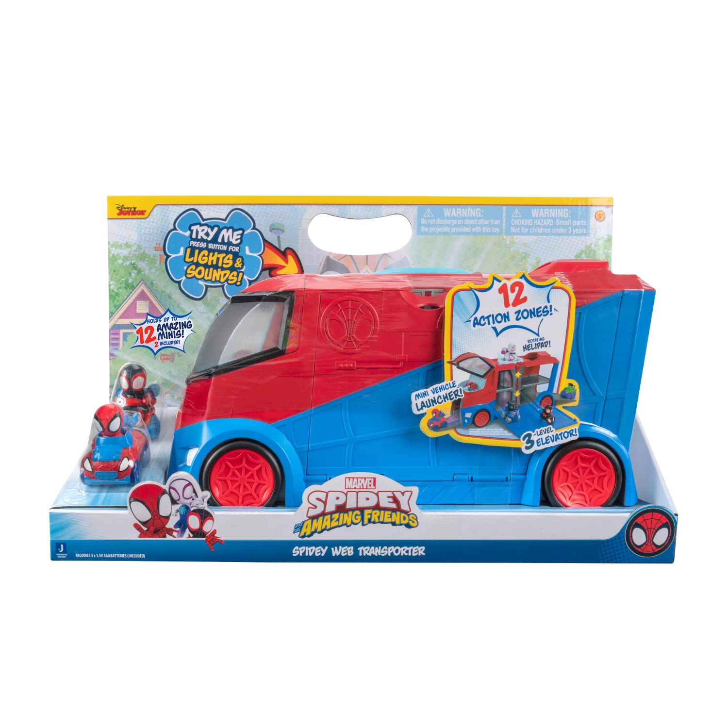 Marvel's Spidey and His Amazing Friends Web Transporter Toy Vehicle with Lights & Sounds - Includes Spidey & Miles Morales Action Figures | Superhero Play Set for Kids Birthday Gifts & Role Play Adventures
