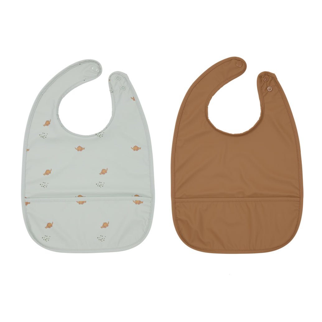 Dino Bib Set in Dusty Green and Caramel - Cute Dinosaur Baby Bibs for Feeding, Drool Protection & Mess-Free Mealtime | Perfect Gift for Newborns & Toddlers